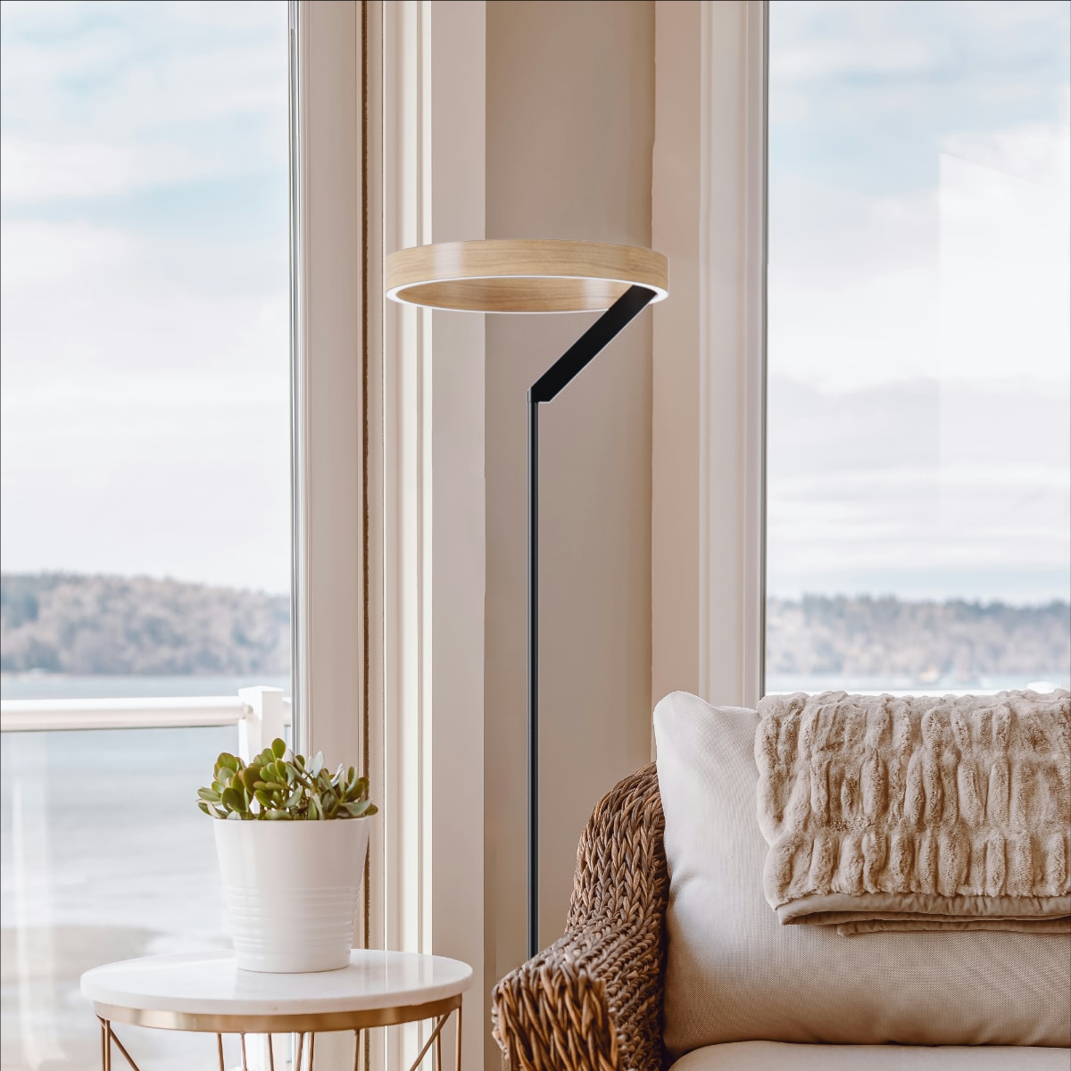 Modern 24W LED Floor Lamp 63 in. - 2700K Warm Light- Angled Design in Matte Black thumbnail 5