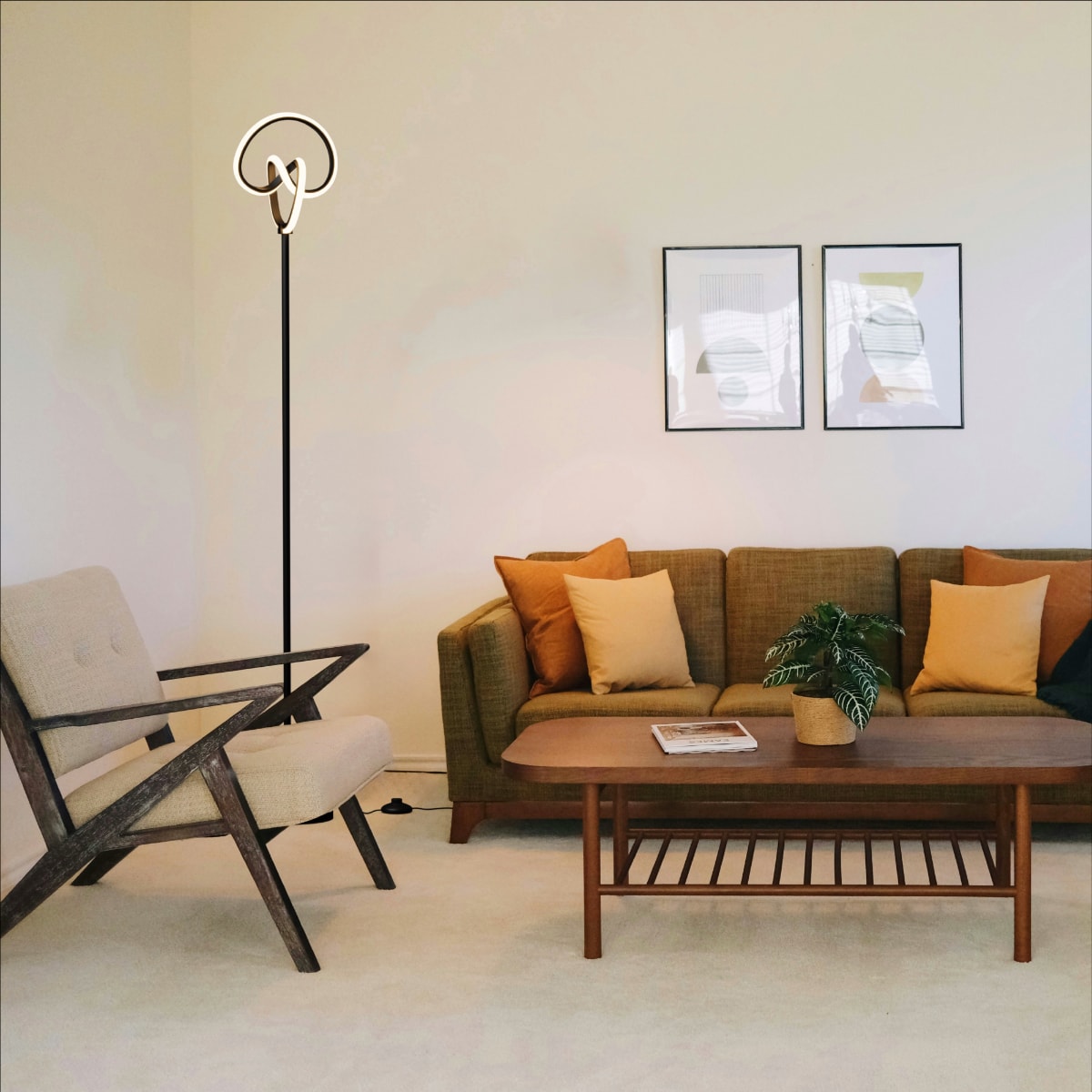 Abstract Art 31W LED Floor Lamp 58 in. - 3000K Warm Illumination- Twisted Circle Design in Matte Black thumbnail 5