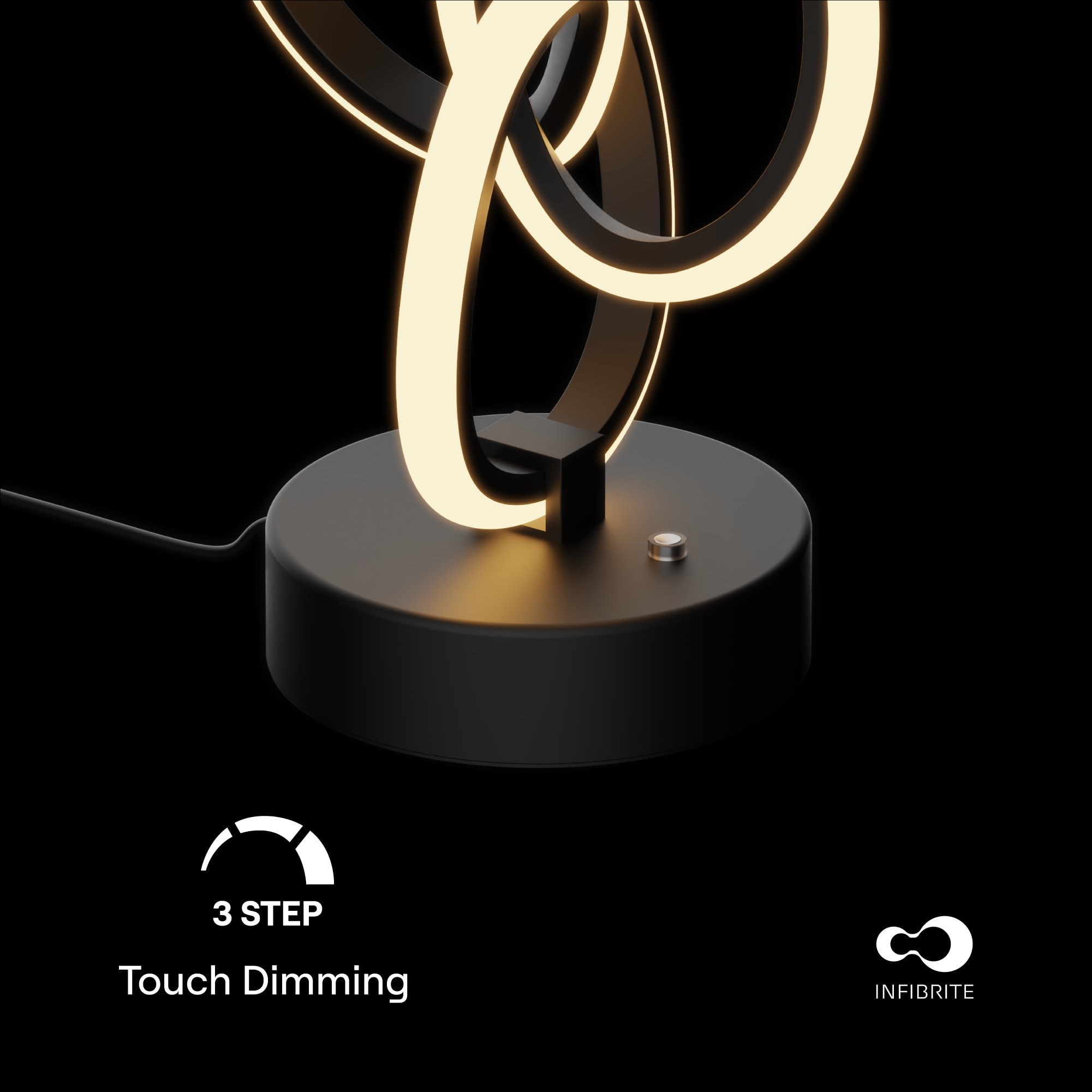 Abstract Art 12W LED Table Lamp 11 in. - 3000K Warm Light- Abstract Design in Matte Black thumbnail 4