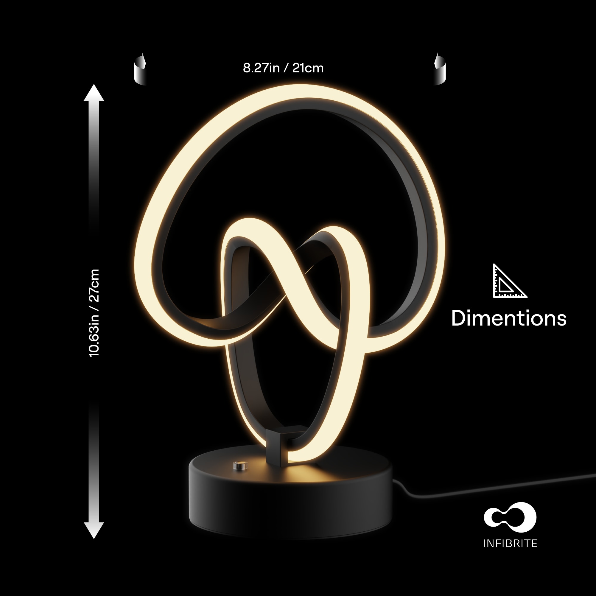 Abstract Art 12W LED Table Lamp 11 in. - 3000K Warm Light- Abstract Design in Matte Black thumbnail 8