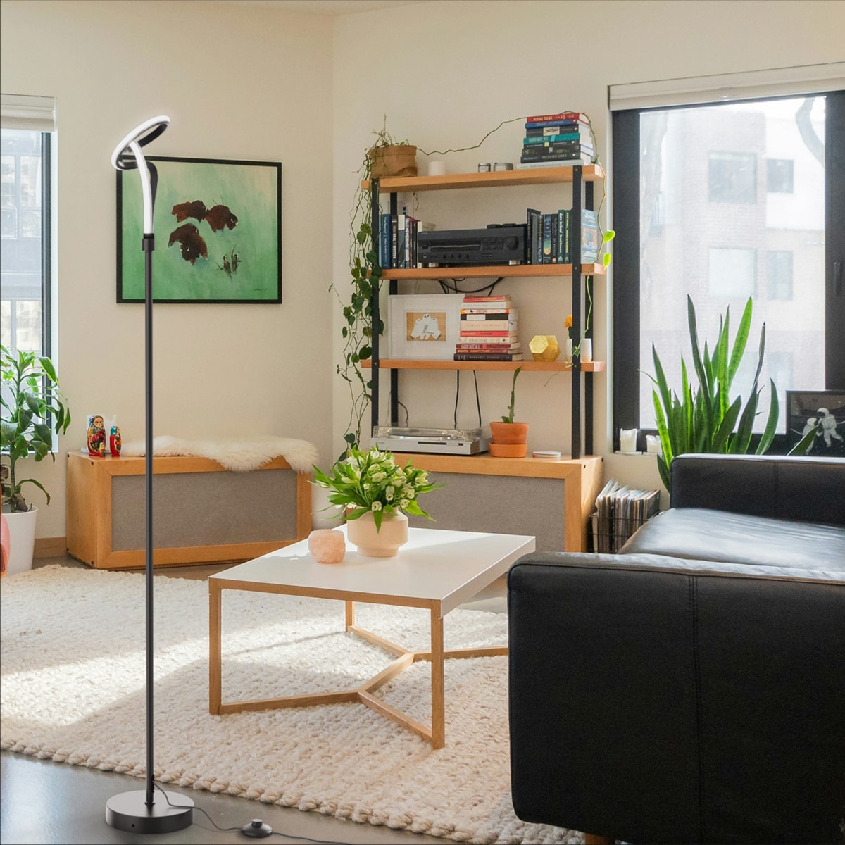 Modern Elegance 12W LED Floor Lamp 59 in. - 3000K Soft White - Loop Design in Matte Black and Rose Gold thumbnail 6