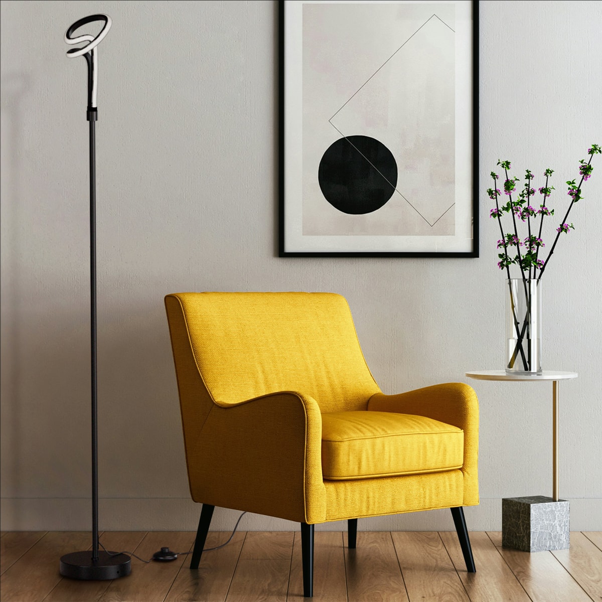 Modern Elegance 12W LED Floor Lamp 59 in. - 3000K Soft White - Loop Design in Matte Black and Rose Gold thumbnail 7