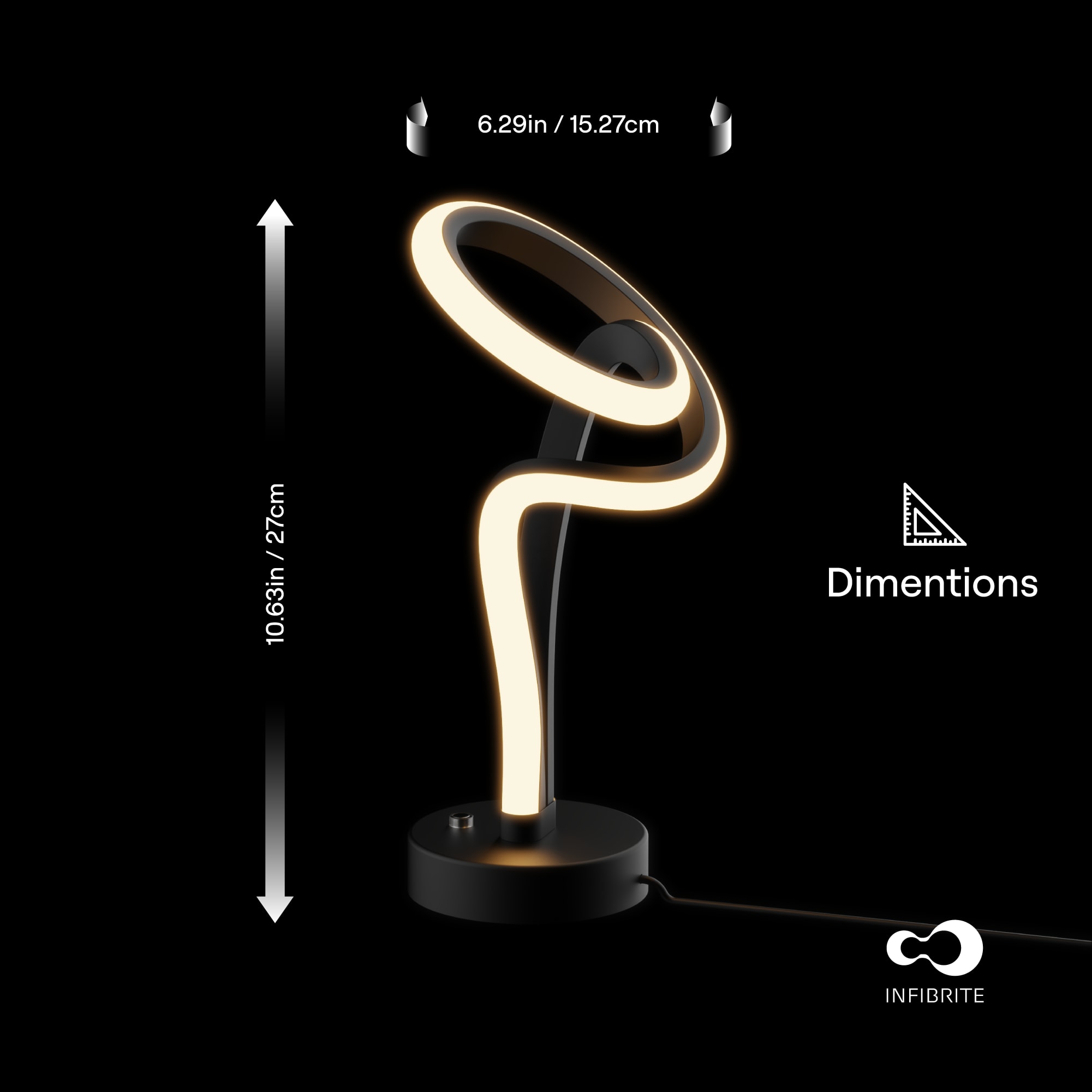 Modern Elegance 12W LED Table Lamp 11 in. - 3000K Soft White - Loop Design in Matte Black and Rose Gold thumbnail 8