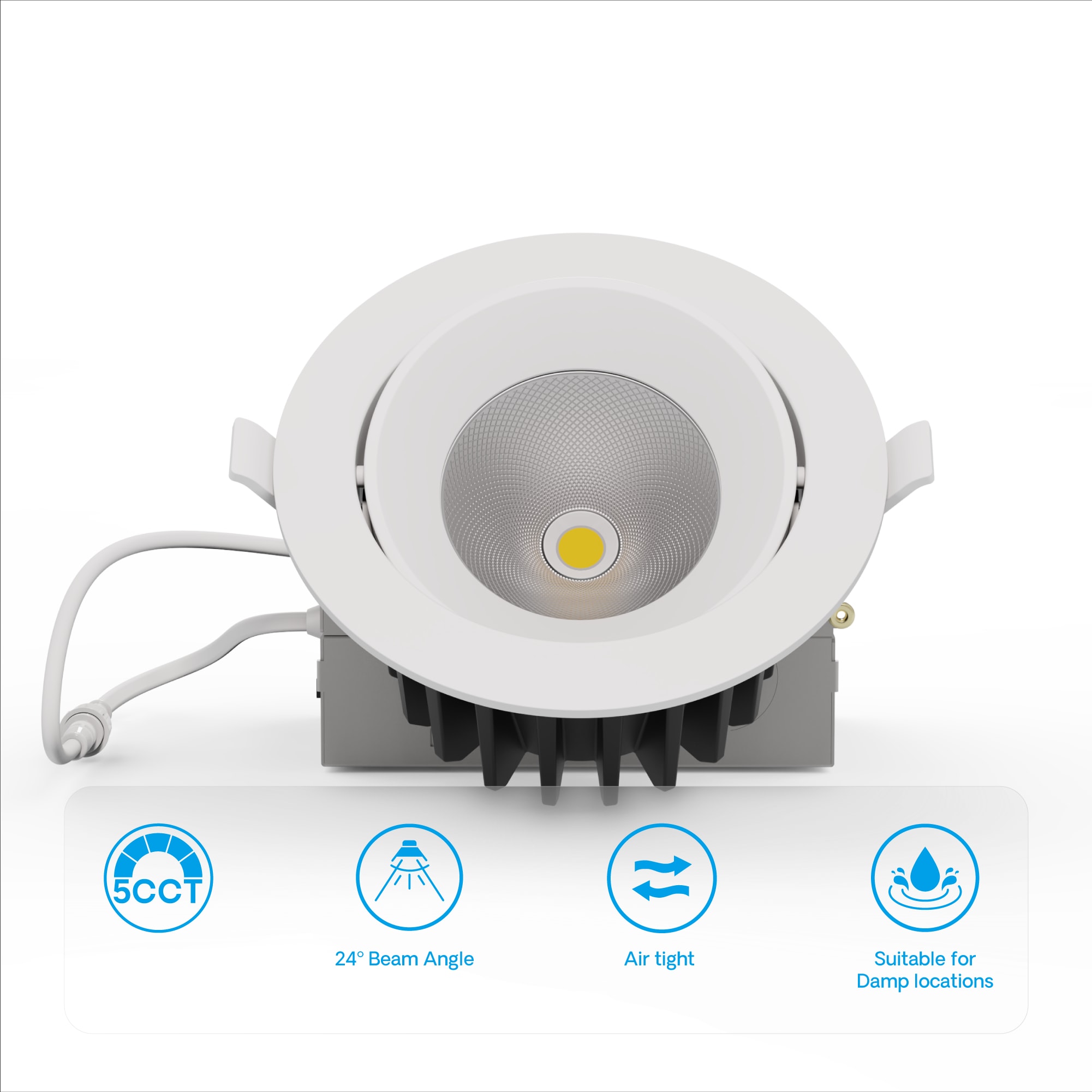 Gimbal 24 Deg Angle 4 Inch 5CCT Selectable White New Construction 12 Watt 960LM 0-10V Dimmable LED Recessed Light 120-277V thumbnail 3