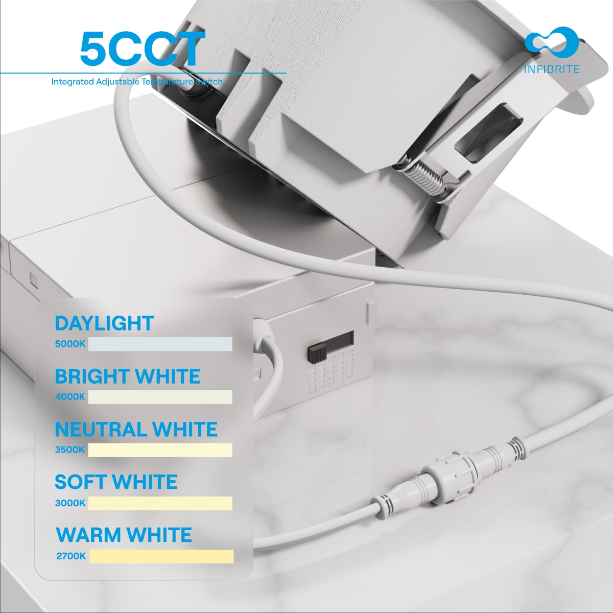 50 Deg Angle 4 Inch 5CCT Selectable White New Construction 12 Watt 960LM 0-10V Dimmable LED Light 120-277V thumbnail 5