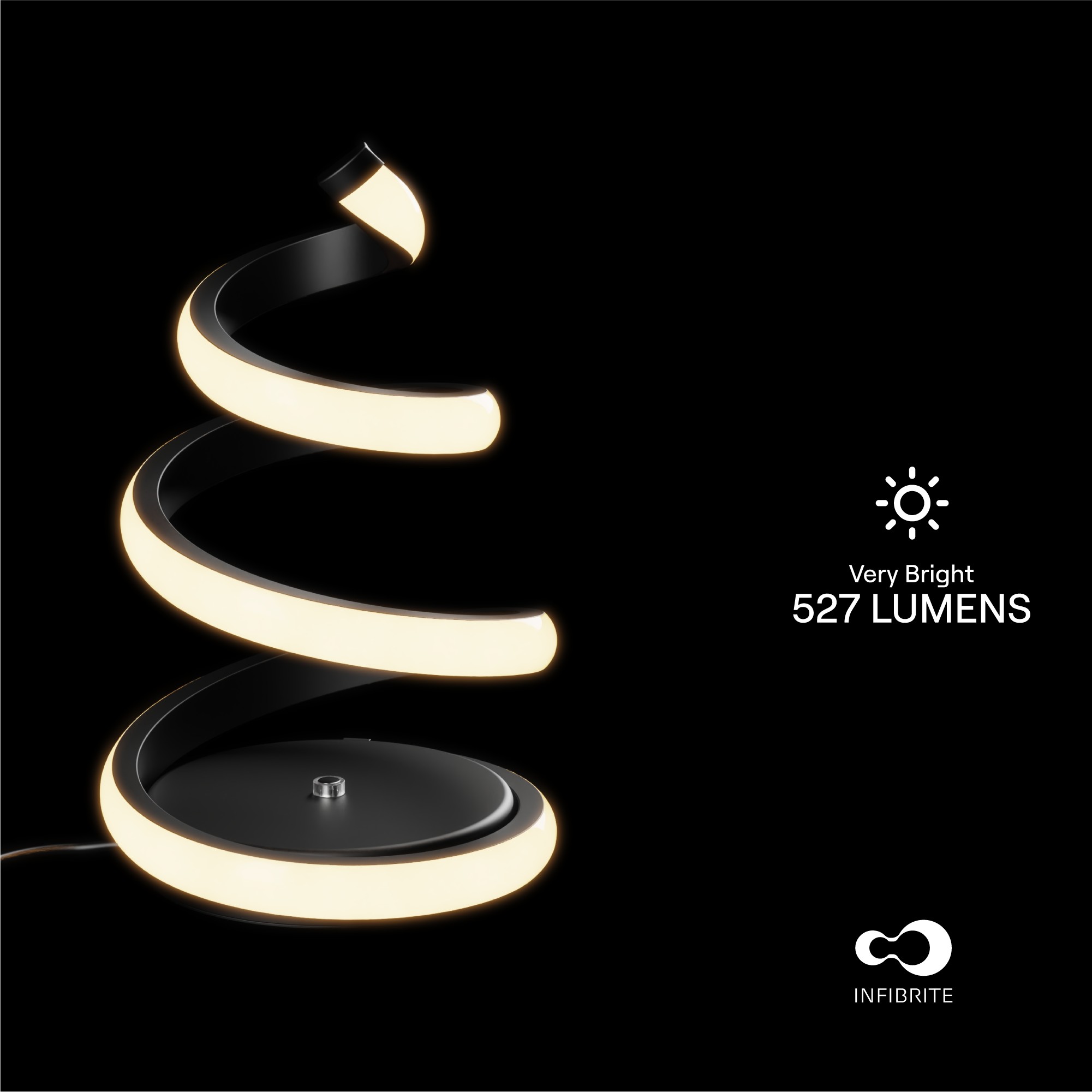 Spiral 12W LED Table Lamp 16 in. - 3000K Warm White - Touch Dimming in Matte Black thumbnail 2
