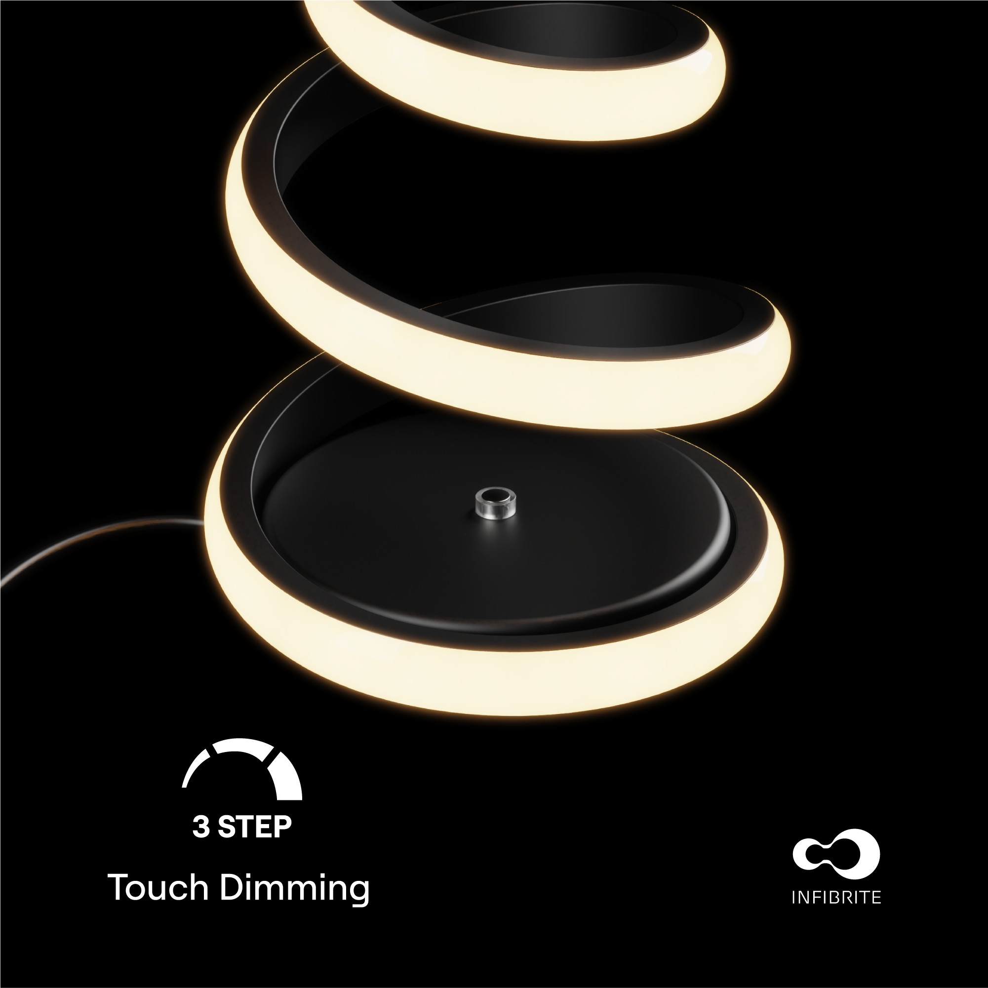 Spiral 12W LED Table Lamp 16 in. - 3000K Warm White - Touch Dimming in Matte Black thumbnail 4
