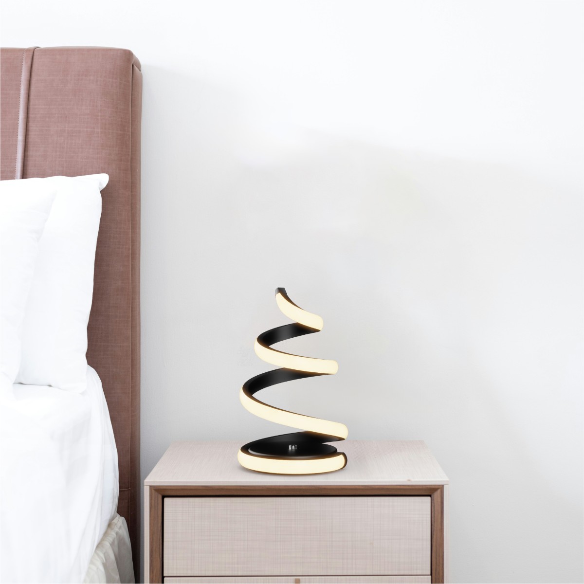 Spiral 12W LED Table Lamp 16 in. - 3000K Warm White - Touch Dimming in Matte Black thumbnail 6