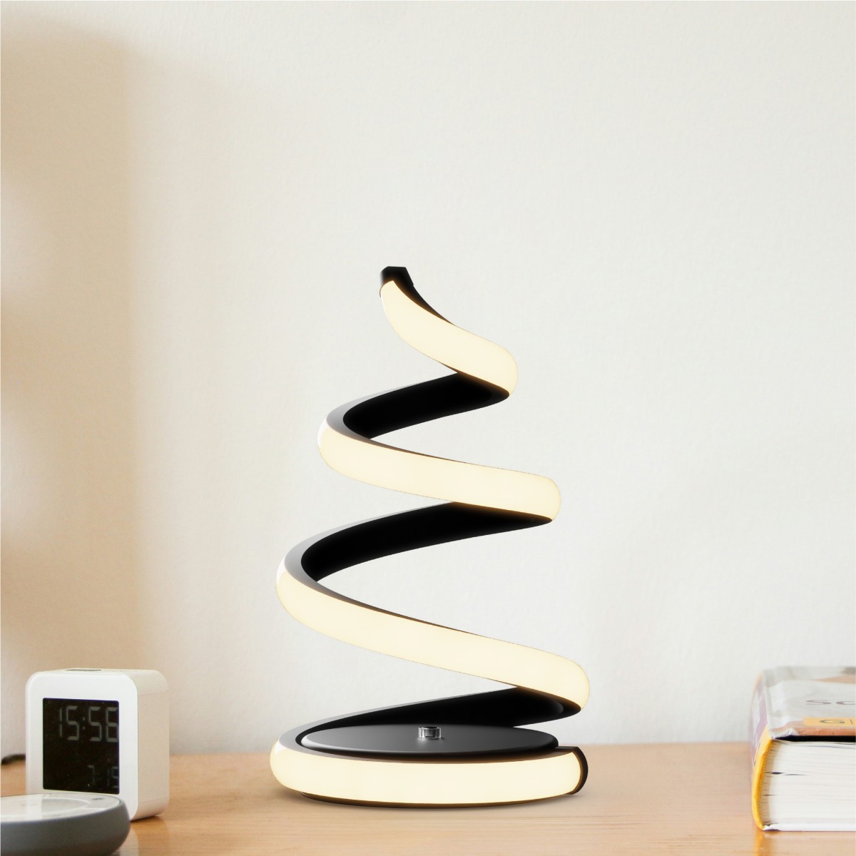 Spiral 12W LED Table Lamp 16 in. - 3000K Warm White - Touch Dimming in Matte Black thumbnail 7
