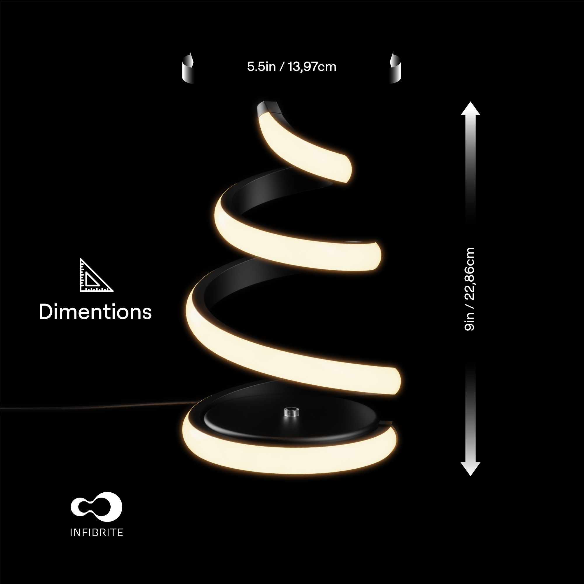 Spiral 12W LED Table Lamp 16 in. - 3000K Warm White - Touch Dimming in Matte Black thumbnail 8