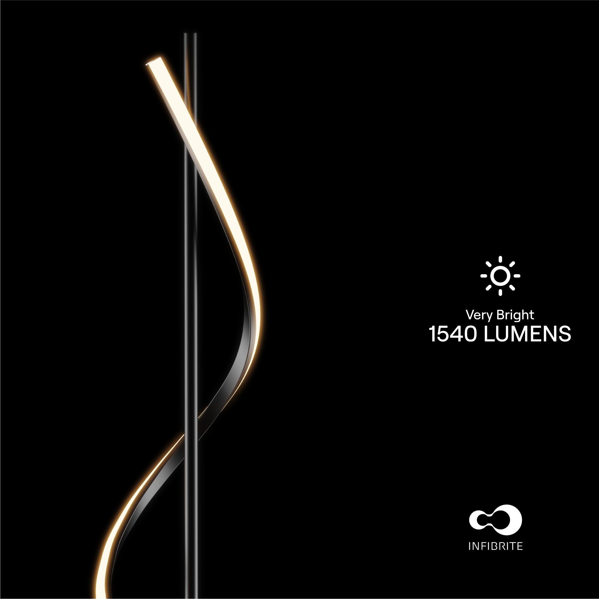 Sculptural Curve 24W LED Floor Lamp 51 in. - 3000K Warm White - Stepless Dimming in Matte Black thumbnail 2