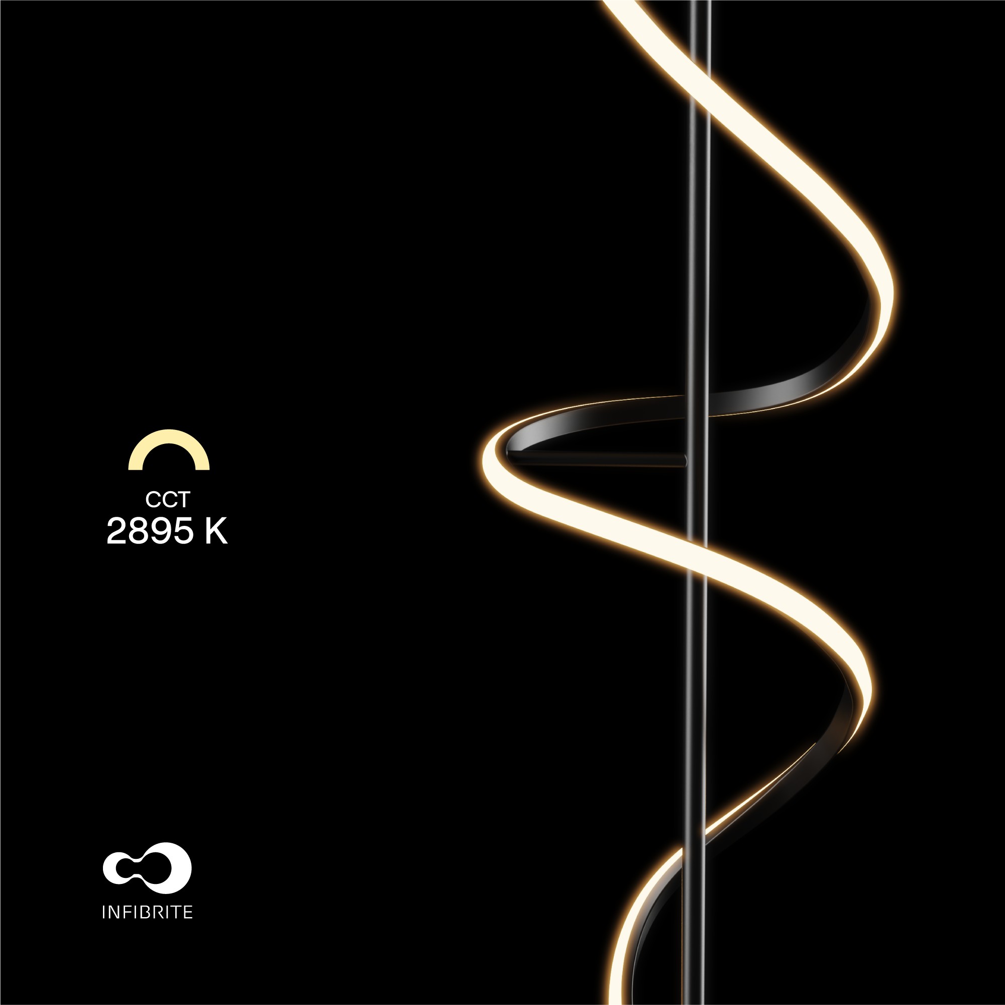 Sculptural Curve 24W LED Floor Lamp 51 in. - 3000K Warm White - Stepless Dimming in Matte Black thumbnail 3