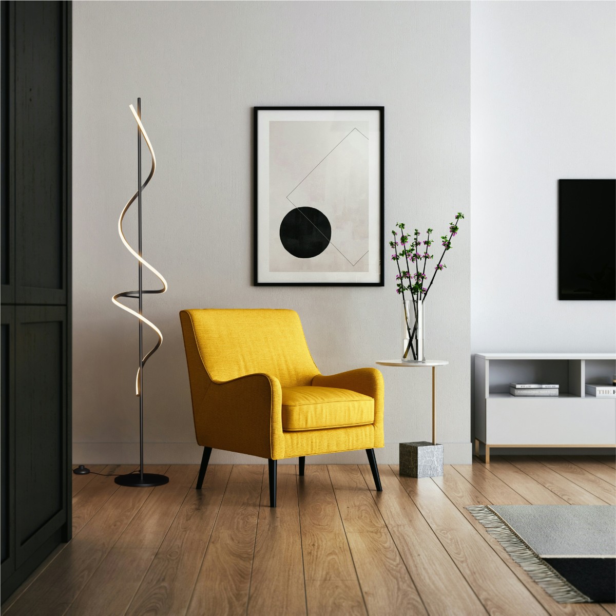 Sculptural Curve 24W LED Floor Lamp 51 in. - 3000K Warm White - Stepless Dimming in Matte Black thumbnail 7