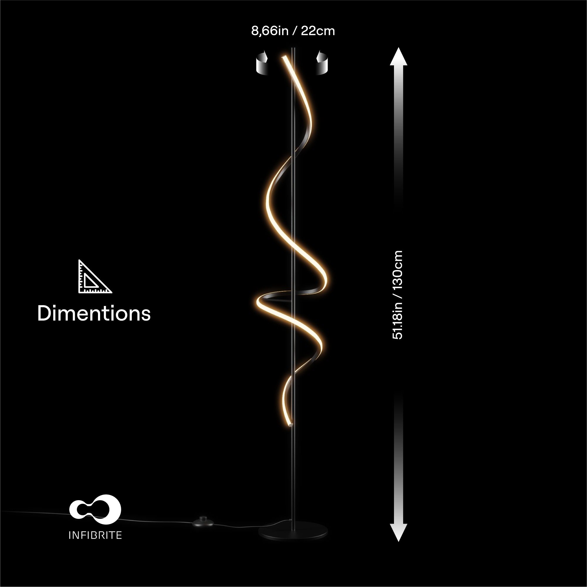 Sculptural Curve 24W LED Floor Lamp 51 in. - 3000K Warm White - Stepless Dimming in Matte Black thumbnail 8