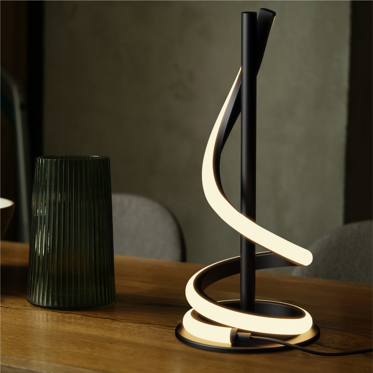 Sculptural Curve 12W LED Table Lamp 16 in. - 3000K Warm White - Matte Black thumbnail 5