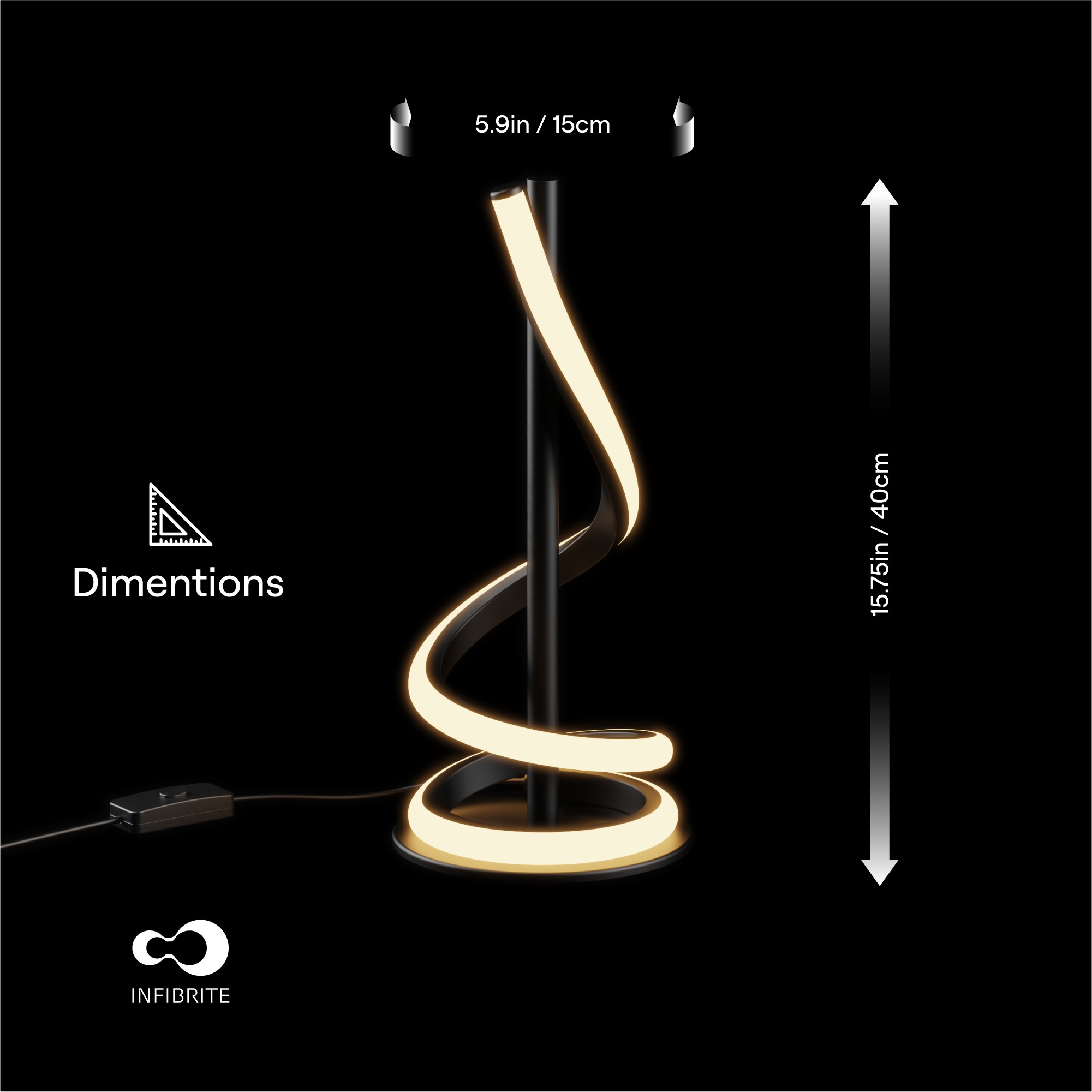 Sculptural Curve 12W LED Table Lamp 16 in. - 3000K Warm White - Matte Black thumbnail 8