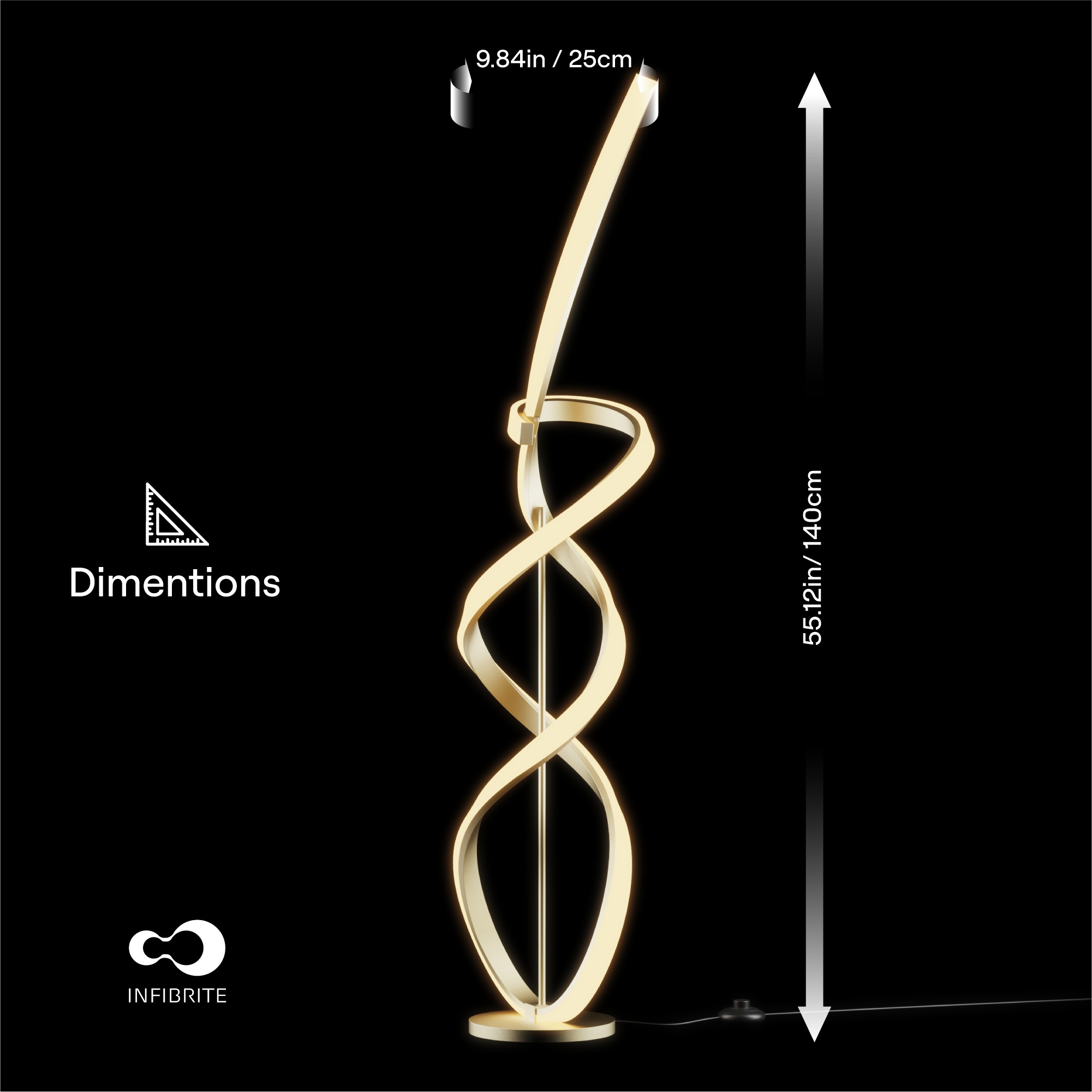 Golden Swirl 31W LED Floor Lamp 59 in. - 3000K Warm Glow- Stepless Dimming thumbnail 8