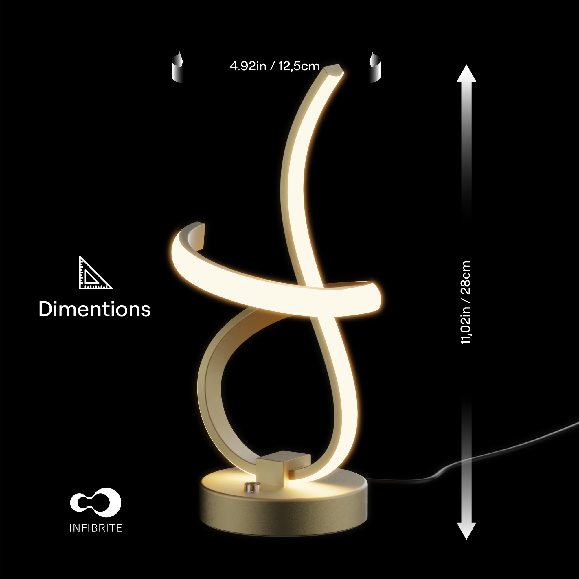Golden Swirl 12W LED Table Lamp 16 in. - 3000K Warm Glow- Touch Dimming thumbnail 8