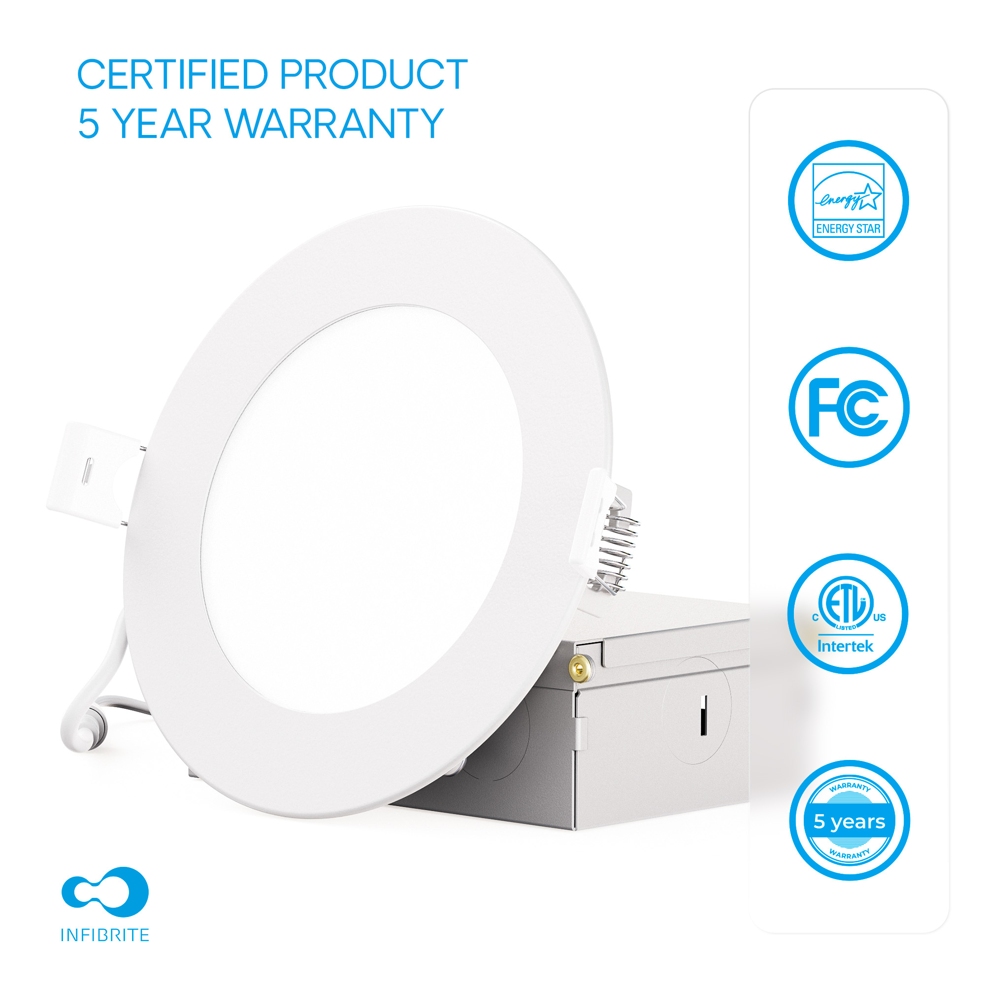 4 Inch 6000K Clear White 9W 750 Lumens Ultra-Thin LED Recessed Ceiling Downlight with Junction Box, Flush Mount, Dimmable, Canless, Wet Rated (6 Pack), Easy Install, 75W Eqv, FCC, ETL & Ener thumbnail 5