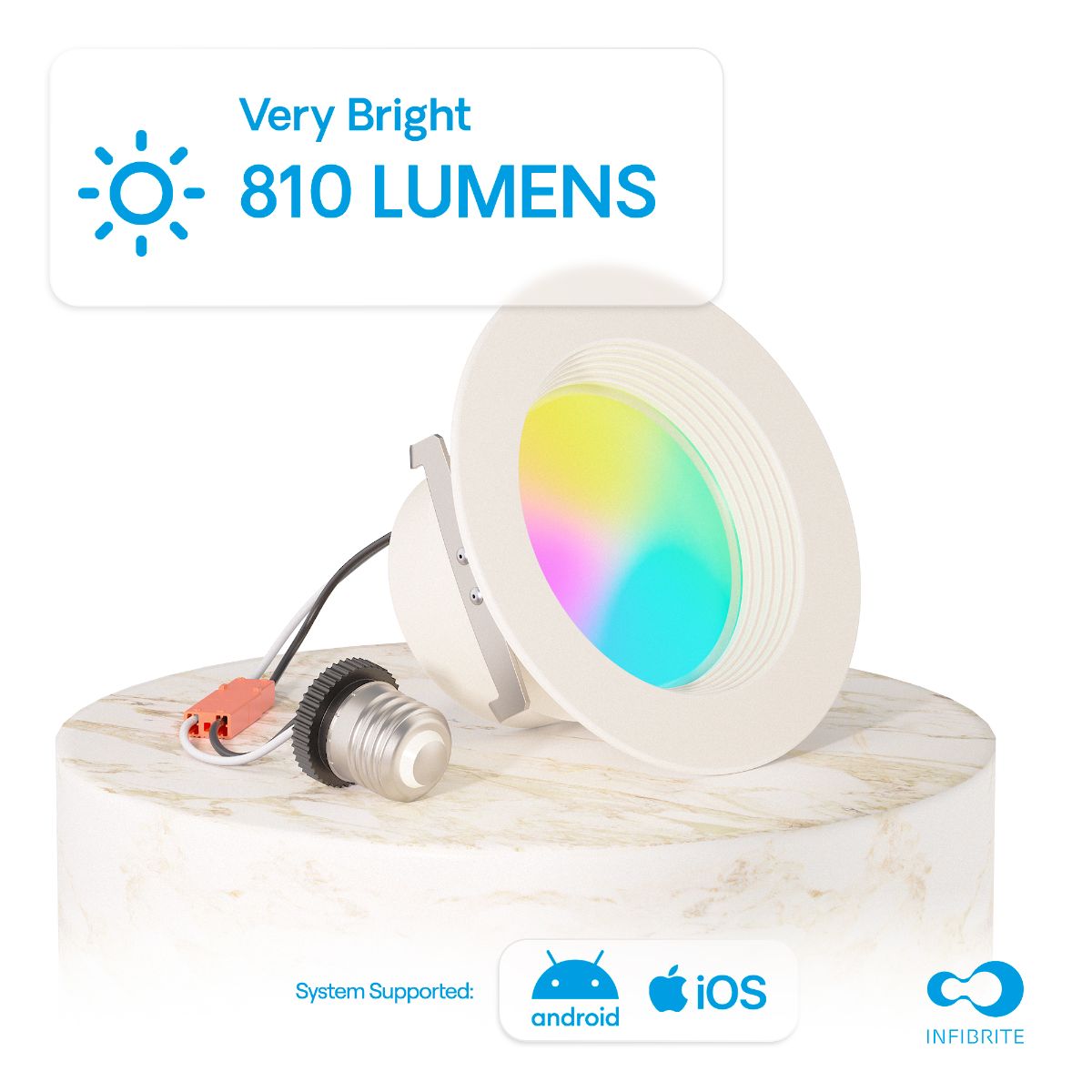 4 Inch Smart Recessed Light, Color Changing and Tunable White, WiFi Retrofit LED Downlight E26 Base, No Hub, Works with Alexa and Google, Dimmable, 810LM, CRI90, RGBCW, Wet Rated
