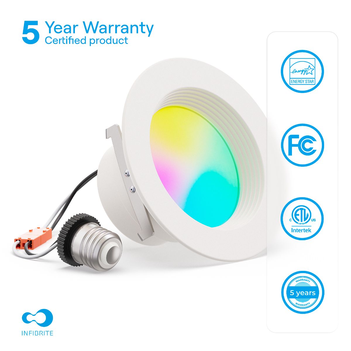 4 Inch Smart Recessed Light, Color Changing and Tunable White, WiFi Retrofit LED Downlight E26 Base, No Hub, Works with Alexa and Google, Dimmable, 810LM, CRI90, RGBCW, Wet Rated