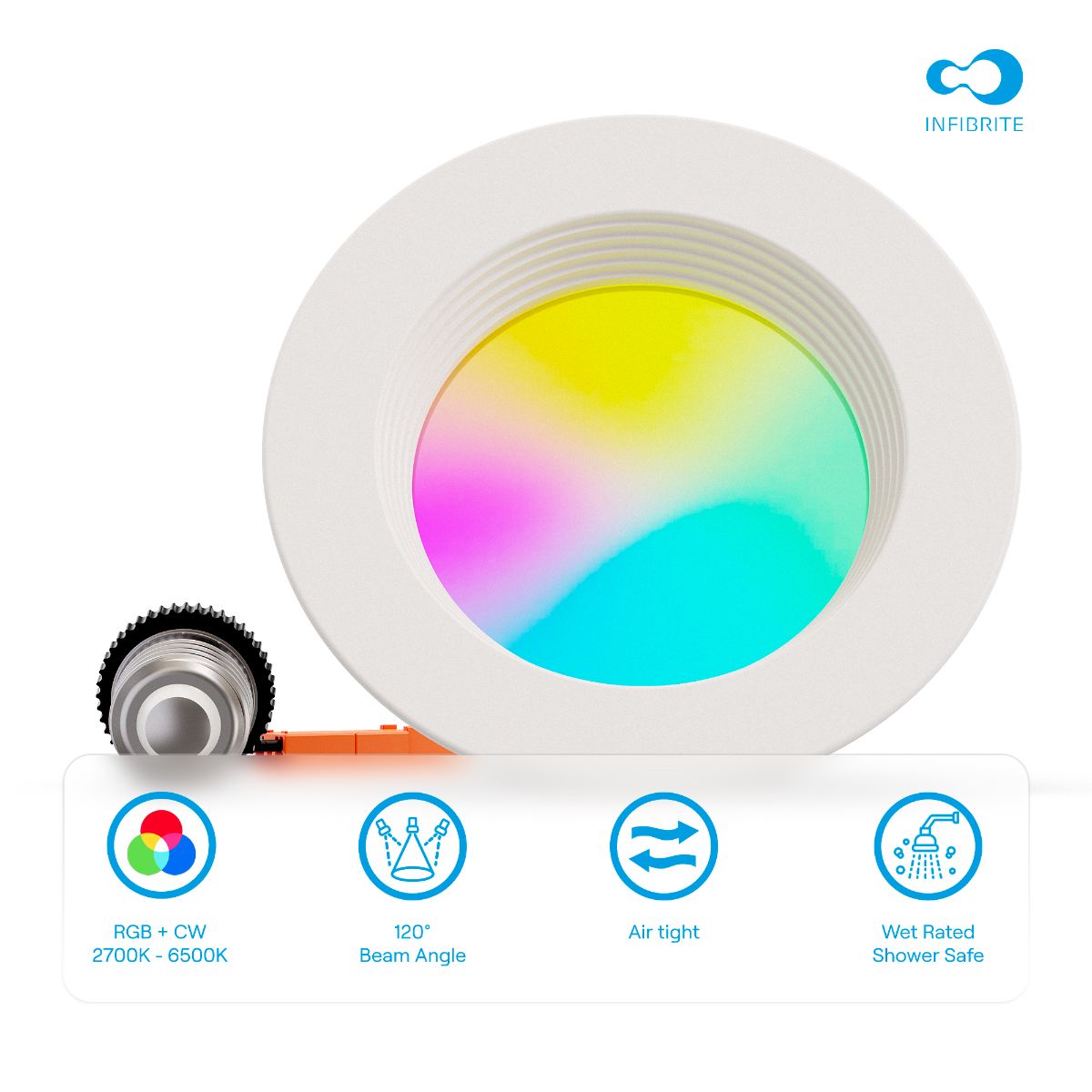 4 Inch Smart Recessed Light, Color Changing and Tunable White, WiFi Retrofit LED Downlight E26 Base, No Hub, Works with Alexa and Google, Dimmable, 810LM, CRI90, RGBCW, Wet Rated thumbnail 4