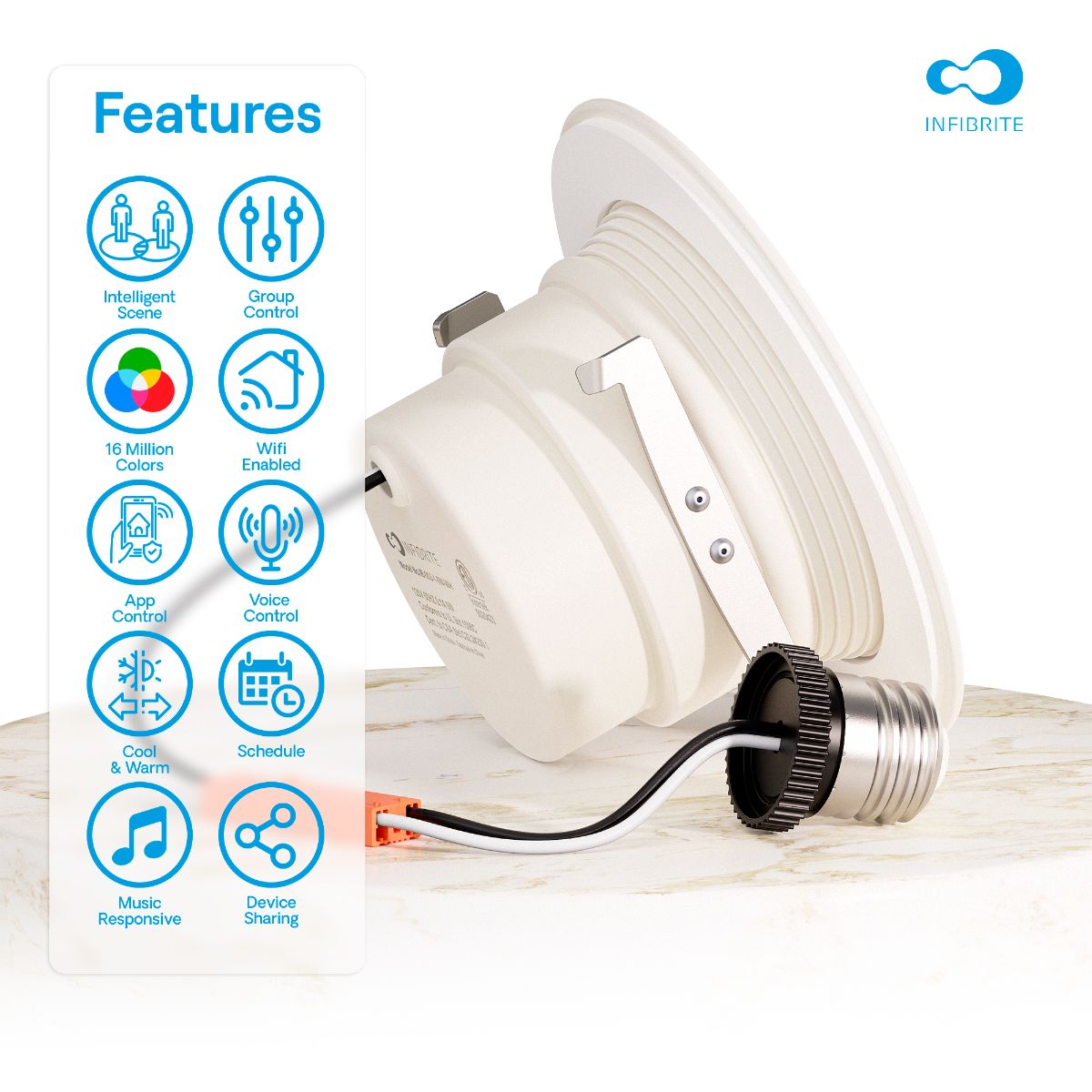 4 Inch Smart Recessed Light, Color Changing and Tunable White, WiFi Retrofit LED Downlight E26 Base, No Hub, Works with Alexa and Google, Dimmable, 810LM, CRI90, RGBCW, Wet Rated thumbnail 8