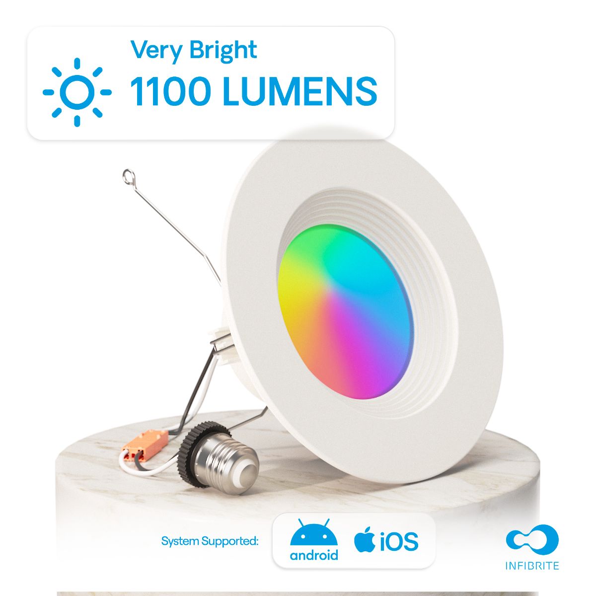 5 & 6 Inch Smart Recessed Light, Color Changing and Tunable White, WiFi Retrofit LED Downlight E26 Base, No Hub, Works with Alexa and Google, Dimmable, 1100LM, CRI90, RGBCW, Wet Rated