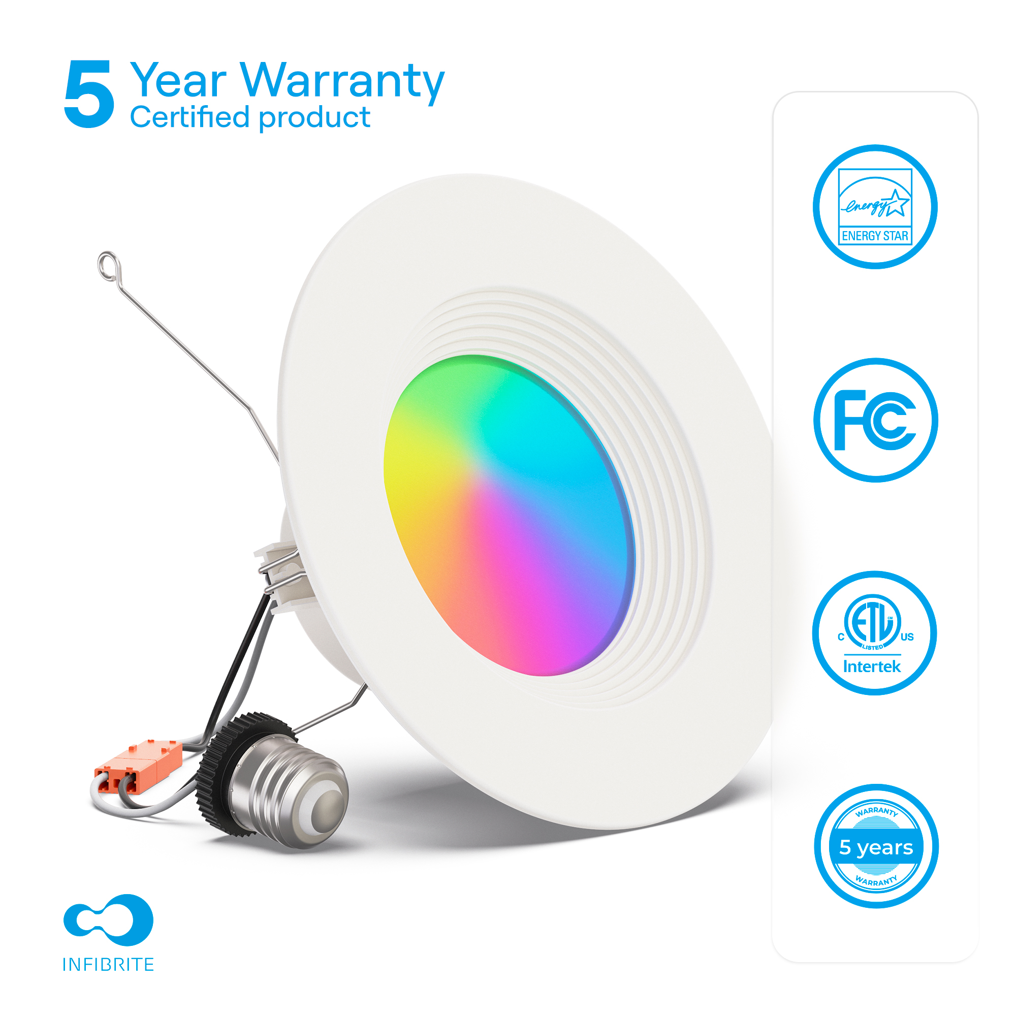5 & 6 Inch Smart Recessed Light, Color Changing and Tunable White, WiFi Retrofit LED Downlight E26 Base, No Hub, Works with Alexa and Google, Dimmable, 1100LM, CRI90, RGBCW, Wet Rated