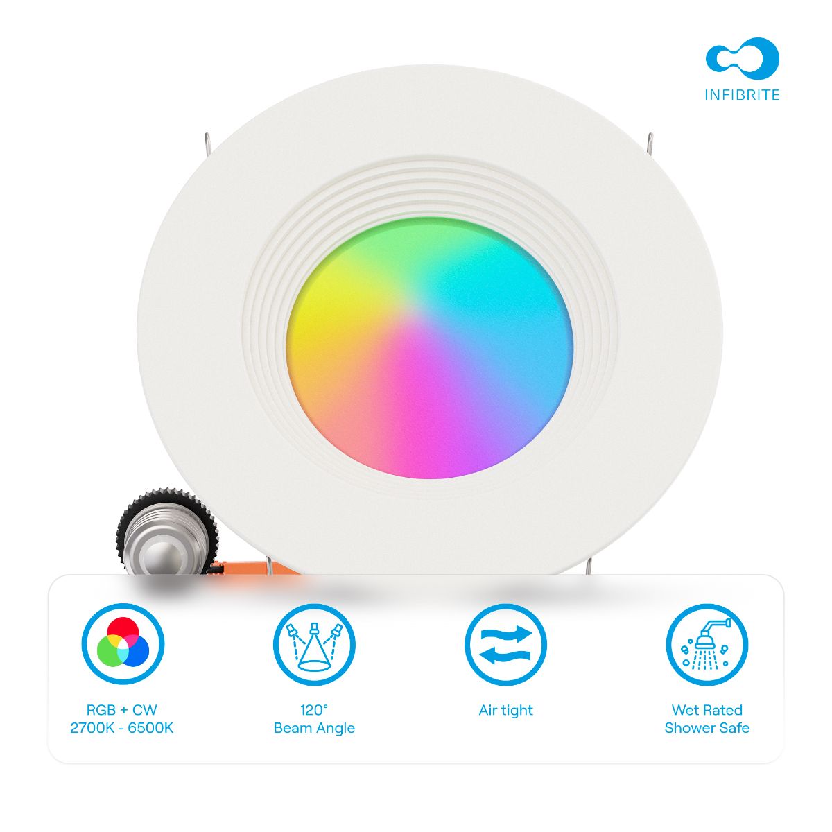 5 & 6 Inch Smart Recessed Light, Color Changing and Tunable White, WiFi Retrofit LED Downlight E26 Base, No Hub, Works with Alexa and Google, Dimmable, 1100LM, CRI90, RGBCW, Wet Rated thumbnail 4