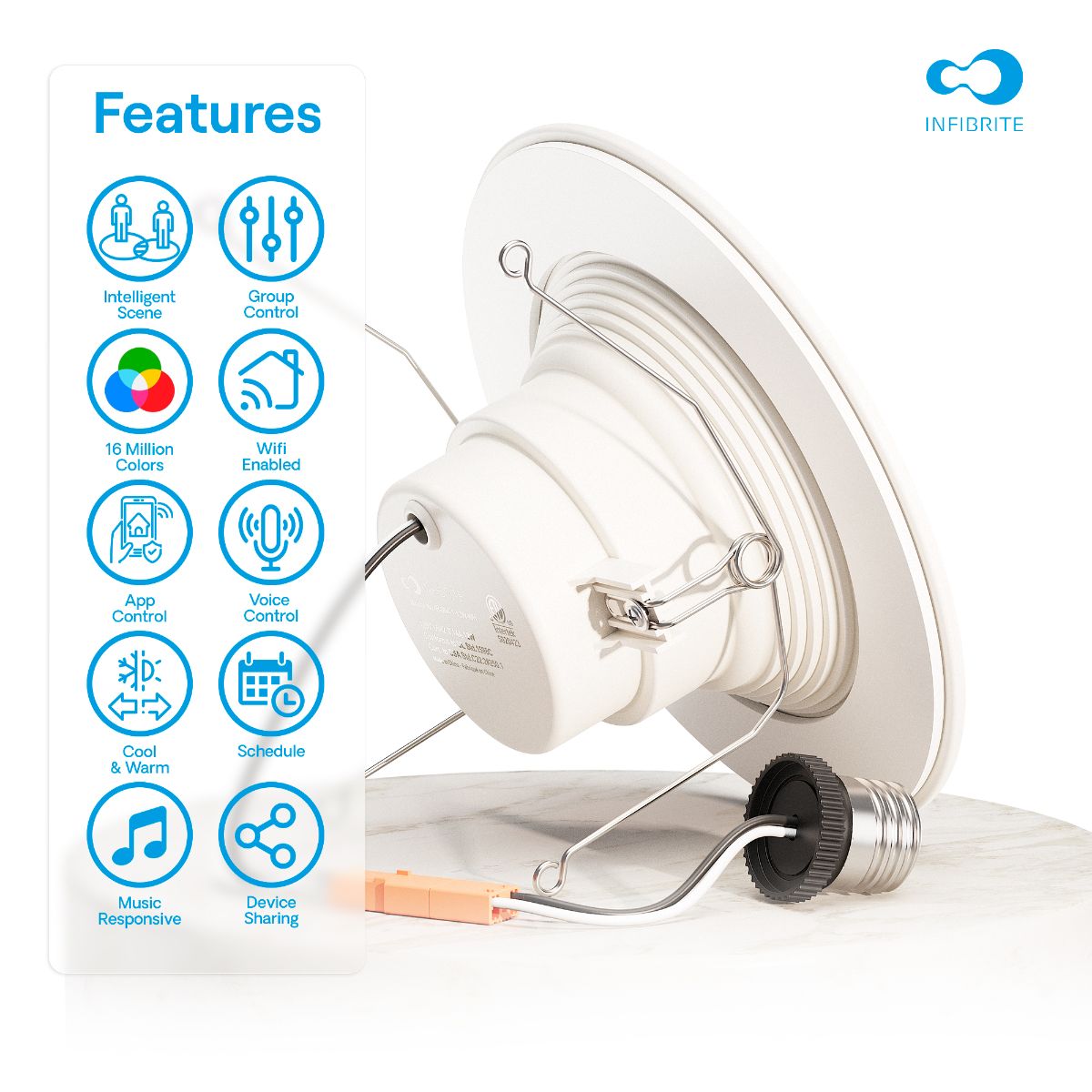 5 & 6 Inch Smart Recessed Light, Color Changing and Tunable White, WiFi Retrofit LED Downlight E26 Base, No Hub, Works with Alexa and Google, Dimmable, 1100LM, CRI90, RGBCW, Wet Rated thumbnail 8