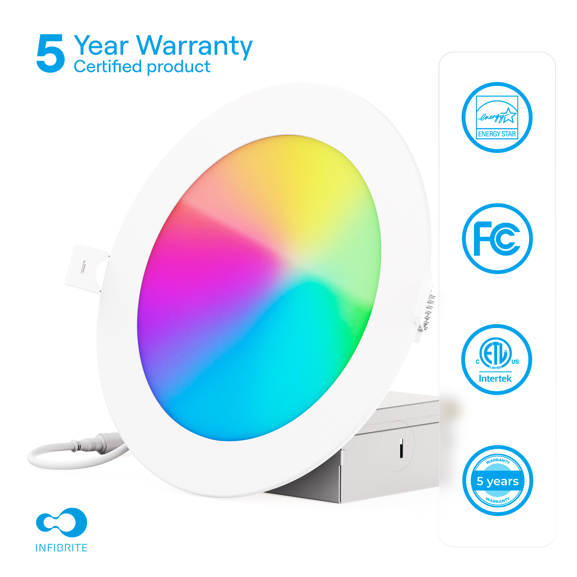 6 Inch WiFi Smart Ultra-Thin LED Recessed Ceiling Light 12W 1100LM Dimmable with Junction Box, Easy Install, App & Voice Control, Alexa/Google Compatible, FCC, ETL, Energy Star, Wet Rated (1 thumbnail 5