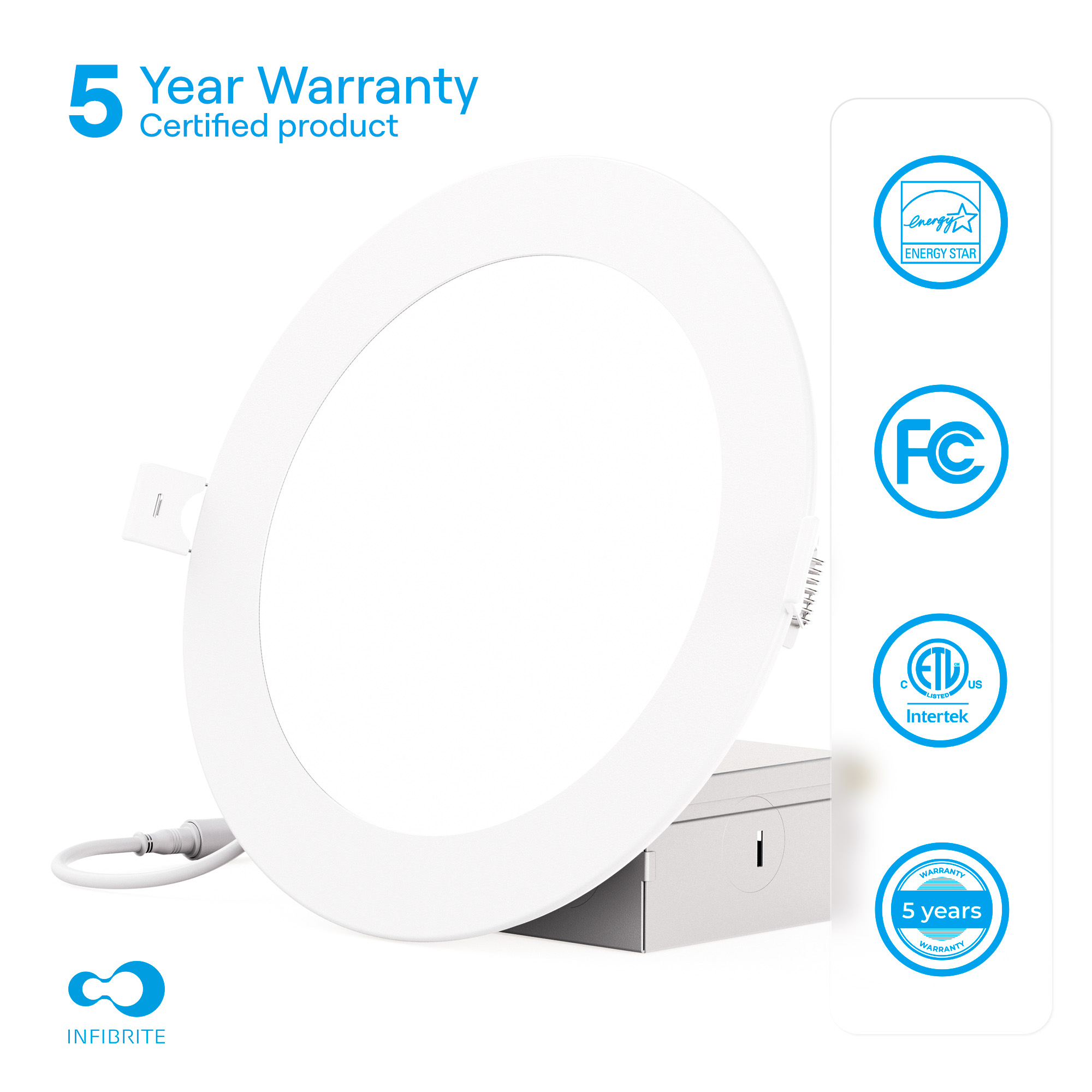 6 Inch 5CCT Selectable 12W 1050 Lumens Ultra-Thin LED Recessed Ceiling Downlightwith Junction Box, Flush Mount, Dimmable, Canless, Wet Rated (24 Pack), Easy Install, 75W Eqv, FCC, ETL & Ener thumbnail 5