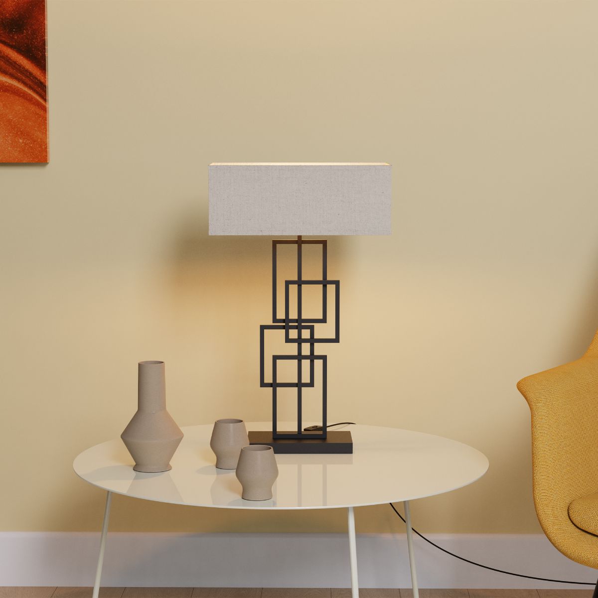 Geometric Chic 27 in. Table Lamp with Square Shade - Ambient Warm Light