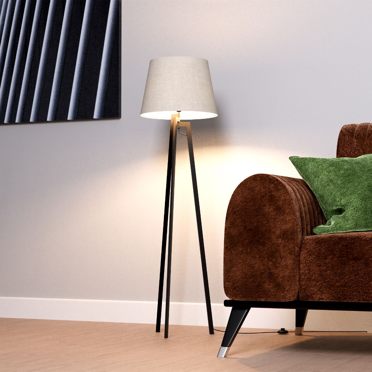 Architectural Tripod 64 in. Floor Lamp with Textured Shade - Cozy Illumination