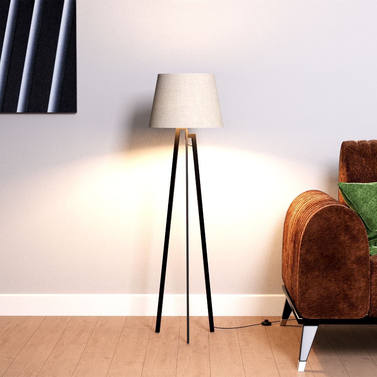 Architectural Tripod 64 in. Floor Lamp with Textured Shade - Cozy Illumination thumbnail 4