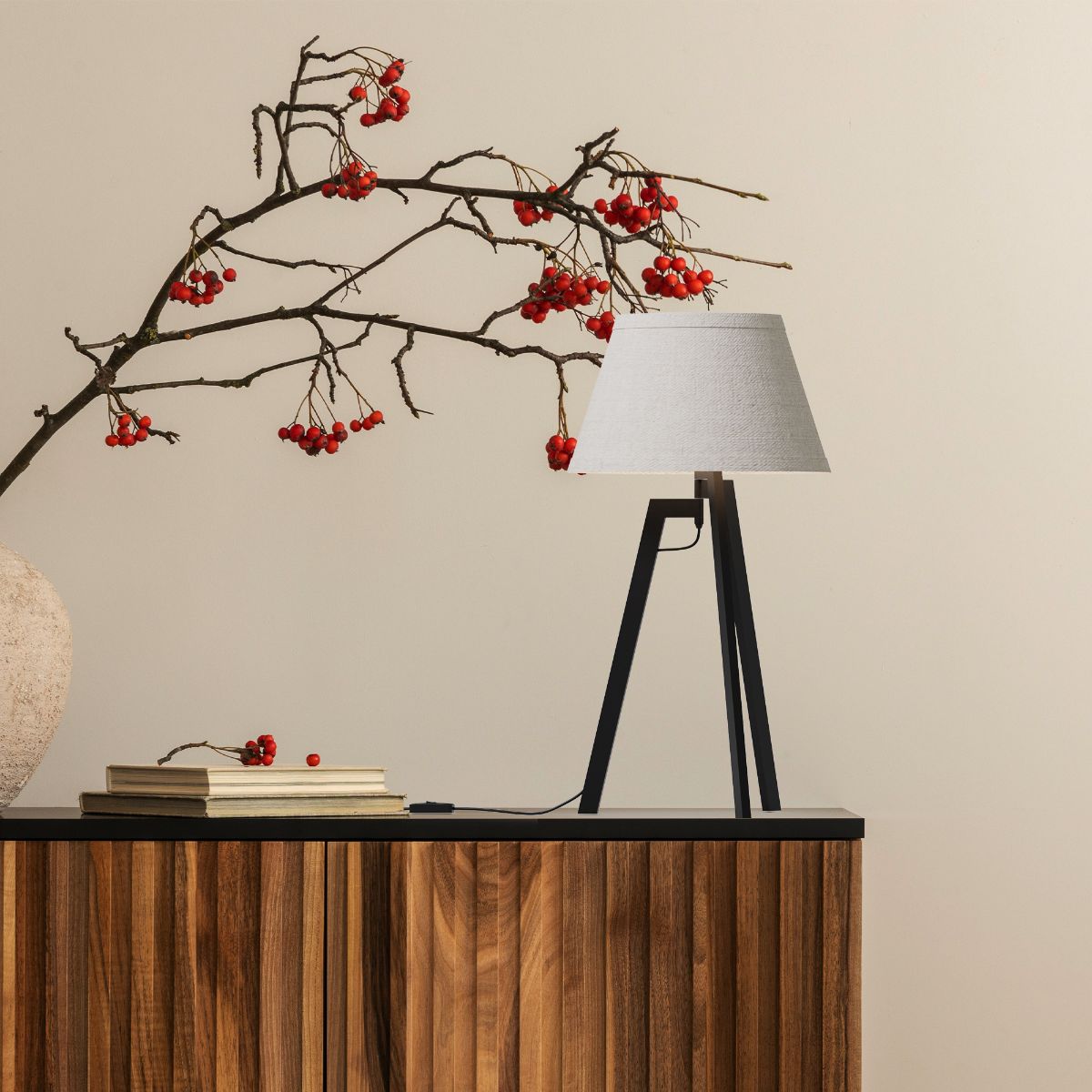 Architectural Tripod 27 in. Table Lamp with Textured Shade - Cozy Illumination thumbnail 4