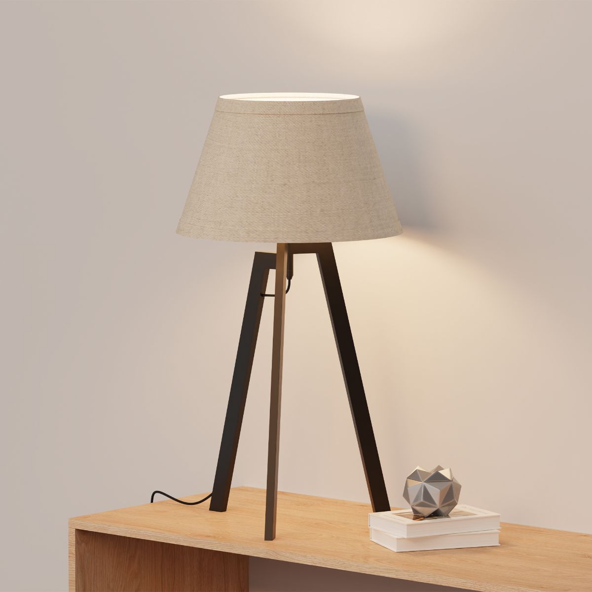 Architectural Tripod 27 in. Table Lamp with Textured Shade - Cozy Illumination thumbnail 5
