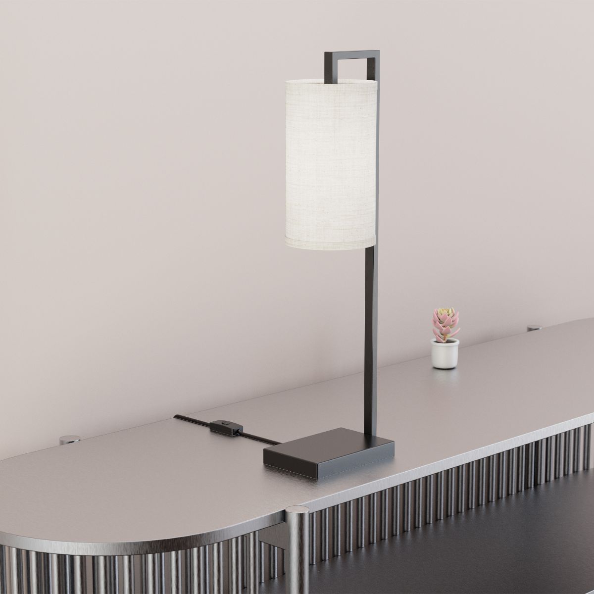 Rectangular Frame Table Lamp with Cylinder Shade - 25 in. - E26 Bulb Compatible - Modern Design thumbnail 4