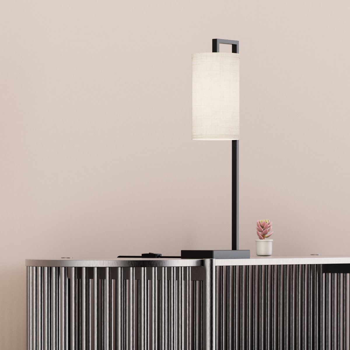 Rectangular Frame Table Lamp with Cylinder Shade - 25 in. - E26 Bulb Compatible - Modern Design thumbnail 5