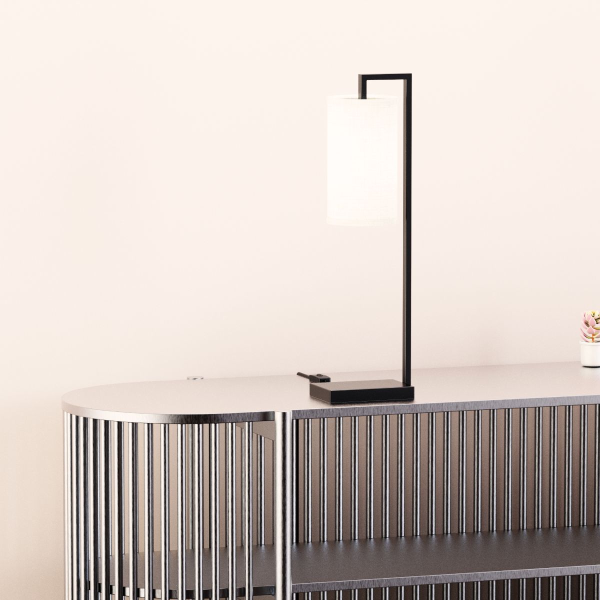 Rectangular Frame Table Lamp with Cylinder Shade - 25 in. - E26 Bulb Compatible - Modern Design thumbnail 6