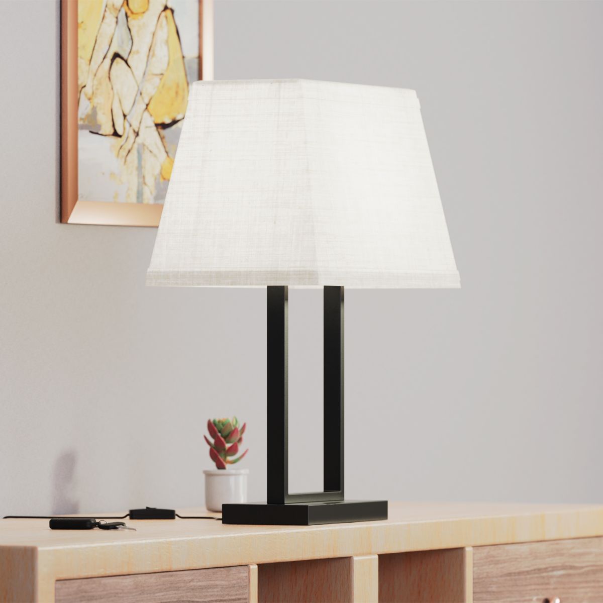 Modern Rectangular Table Lamp with Fabric Shade - 22 in. - E26 Bulb Compatible - Sleek Design thumbnail 4