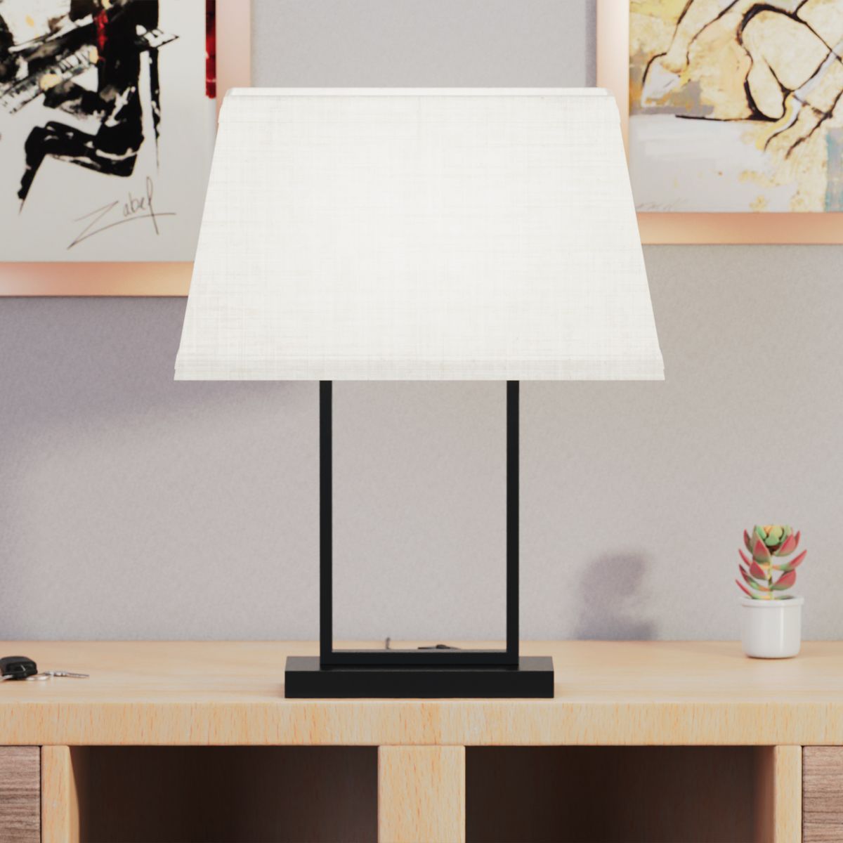 Modern Rectangular Table Lamp with Fabric Shade - 22 in. - E26 Bulb Compatible - Sleek Design thumbnail 5