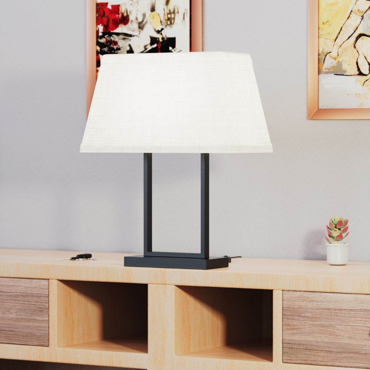 Modern Rectangular Table Lamp with Fabric Shade - 22 in. - E26 Bulb Compatible - Sleek Design thumbnail 6