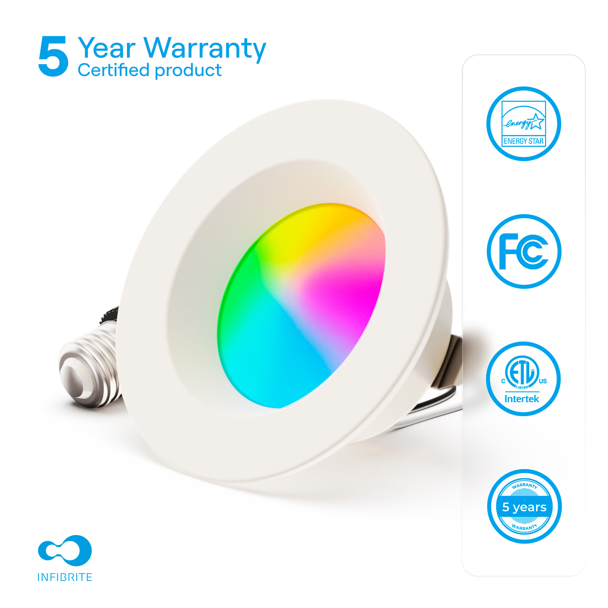 4 Inch Smart Recessed Light, Color Changing and Tunable White, WiFi Retrofit LED Downlight E26 Base, No Hub, Works with Alexa and Google, Dimmable, 810LM, RGBCW, Wet Rated thumbnail 5