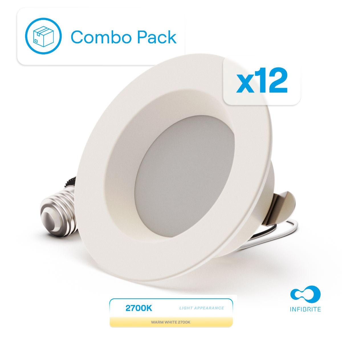 4 Inch 2700K Recessed Retrofit LED, Dimmable, Wet Rated, Ceiling Light Kit (Includes E26 Connector), Soft White, 9W, 750LM, Sleek Series (12 Pack)