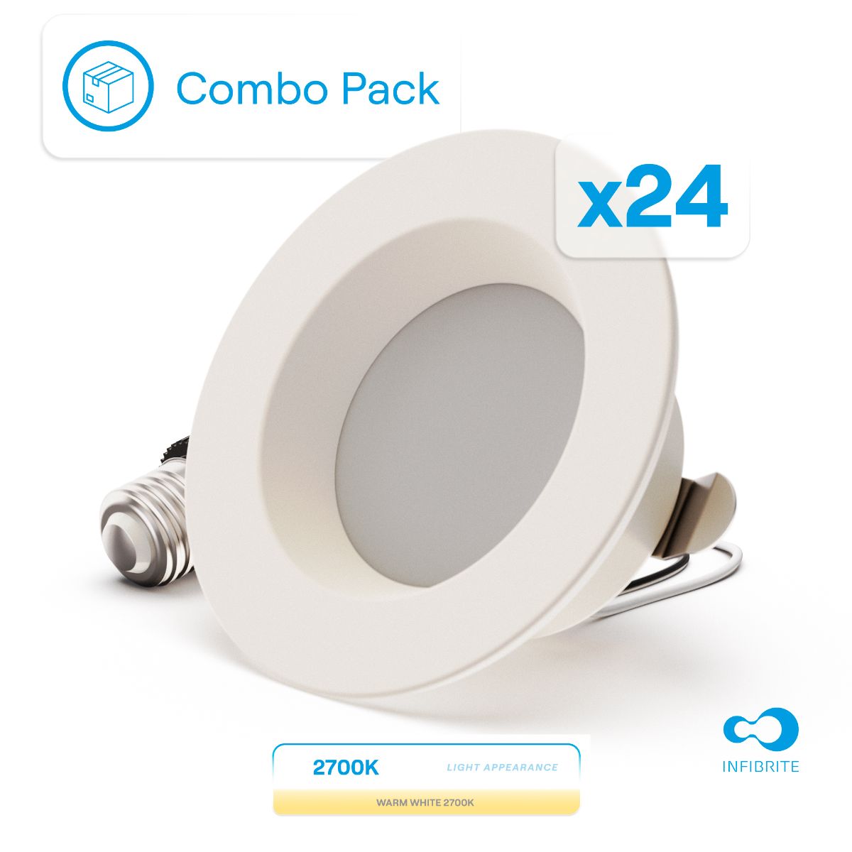4 Inch 2700K Recessed Retrofit LED, Dimmable, Wet Rated, Ceiling Light Kit (Includes E26 Connector), Soft White, 9W, 750LM, Sleek Series (24 Pack)