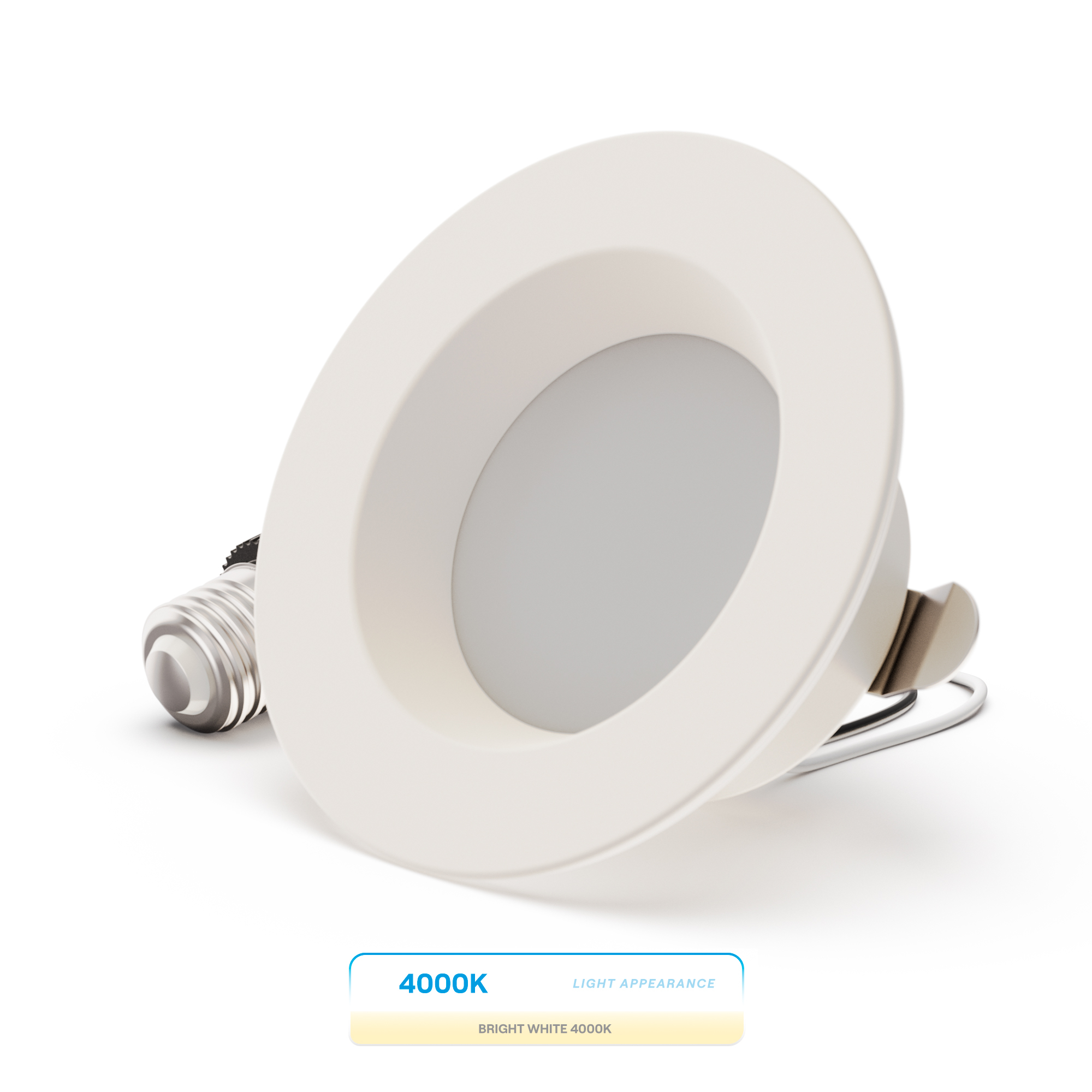 4 Inch 4000K Recessed Retrofit LED, Dimmable, Wet Rated, Ceiling Light Kit (Includes E26 Connector), Cool White, 9W, 750LM, Sleek Series