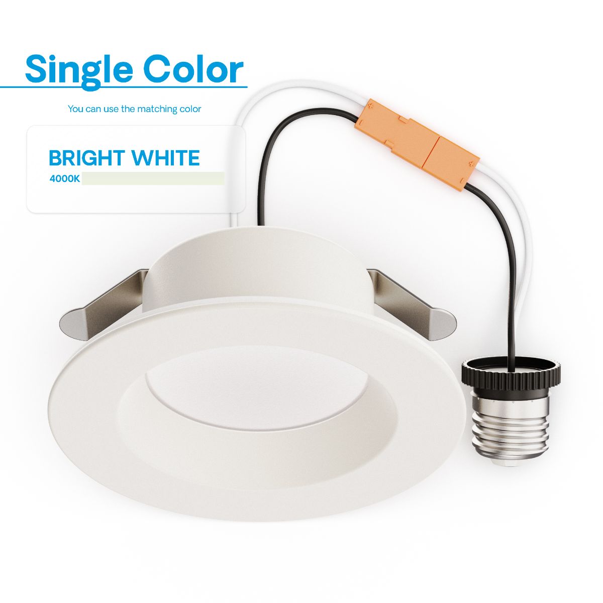 4 Inch 4000K Recessed Retrofit LED, Dimmable, Wet Rated, Ceiling Light Kit (Includes E26 Connector), Cool White, 9W, 750LM, Sleek Series