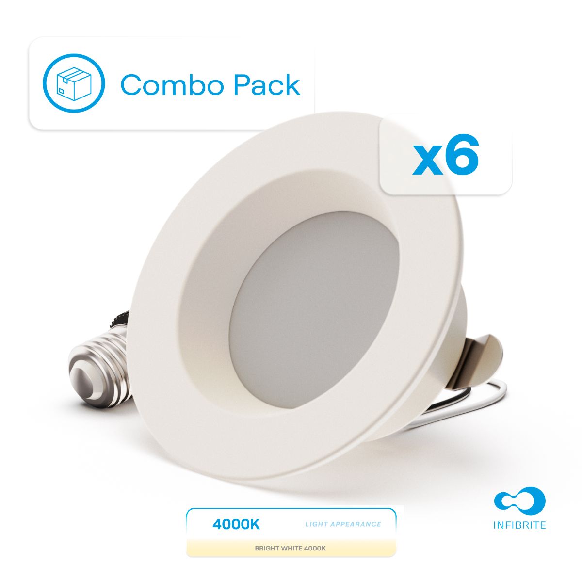 4 Inch 4000K Recessed Retrofit LED, Dimmable, Wet Rated, Ceiling Light Kit (Includes E26 Connector), Cool White, 9W, 750LM, Sleek Series (6 Pack)